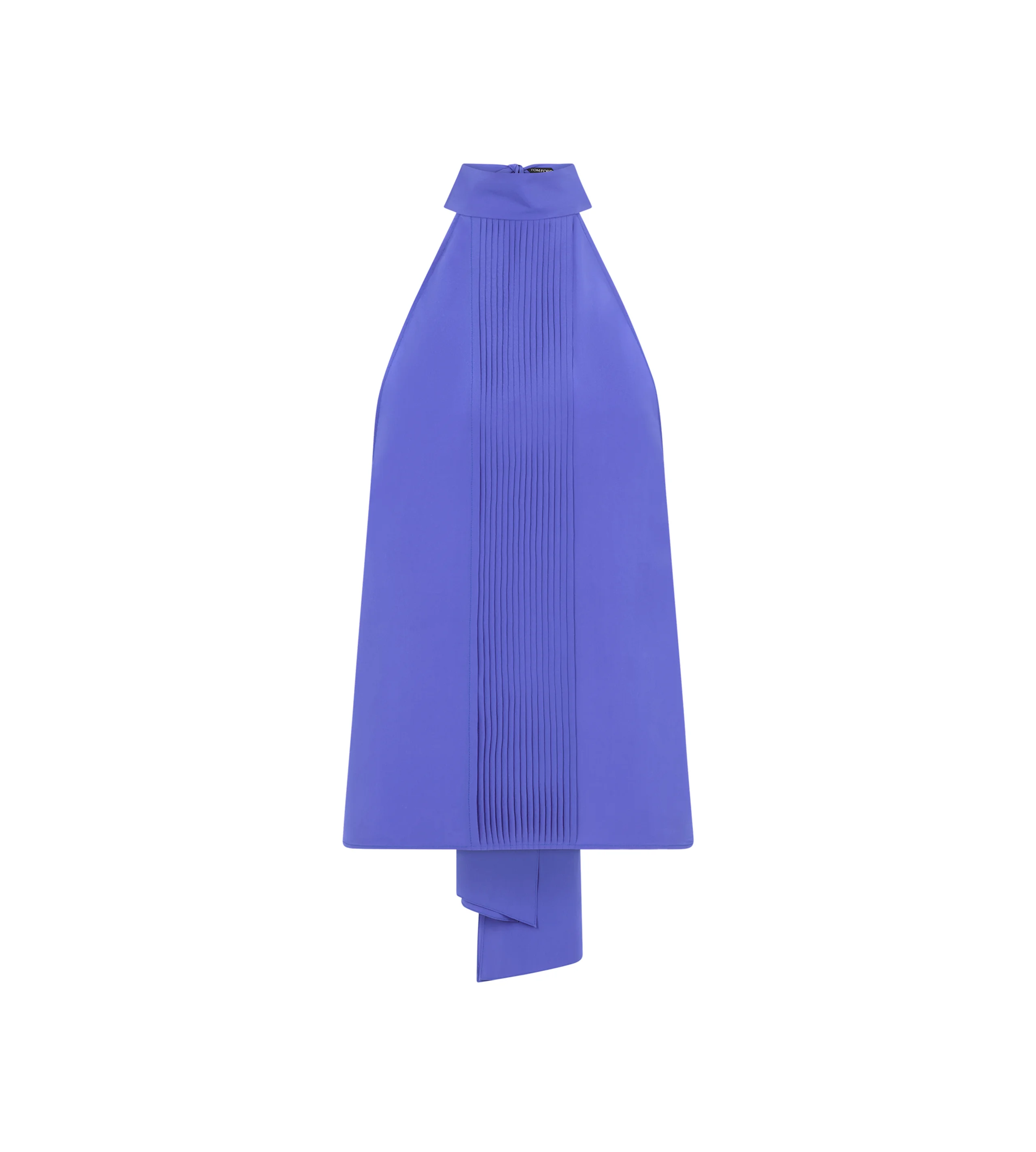 SILK HALTERNECK LAVALLIERE TOP WITH PLISSE DETAIL - 1