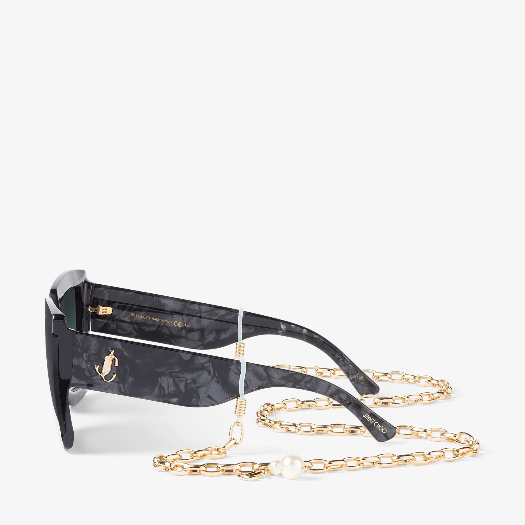Renee/N
Black and Ivory Square-Frame Sunglasses with Detachable Chain - 2