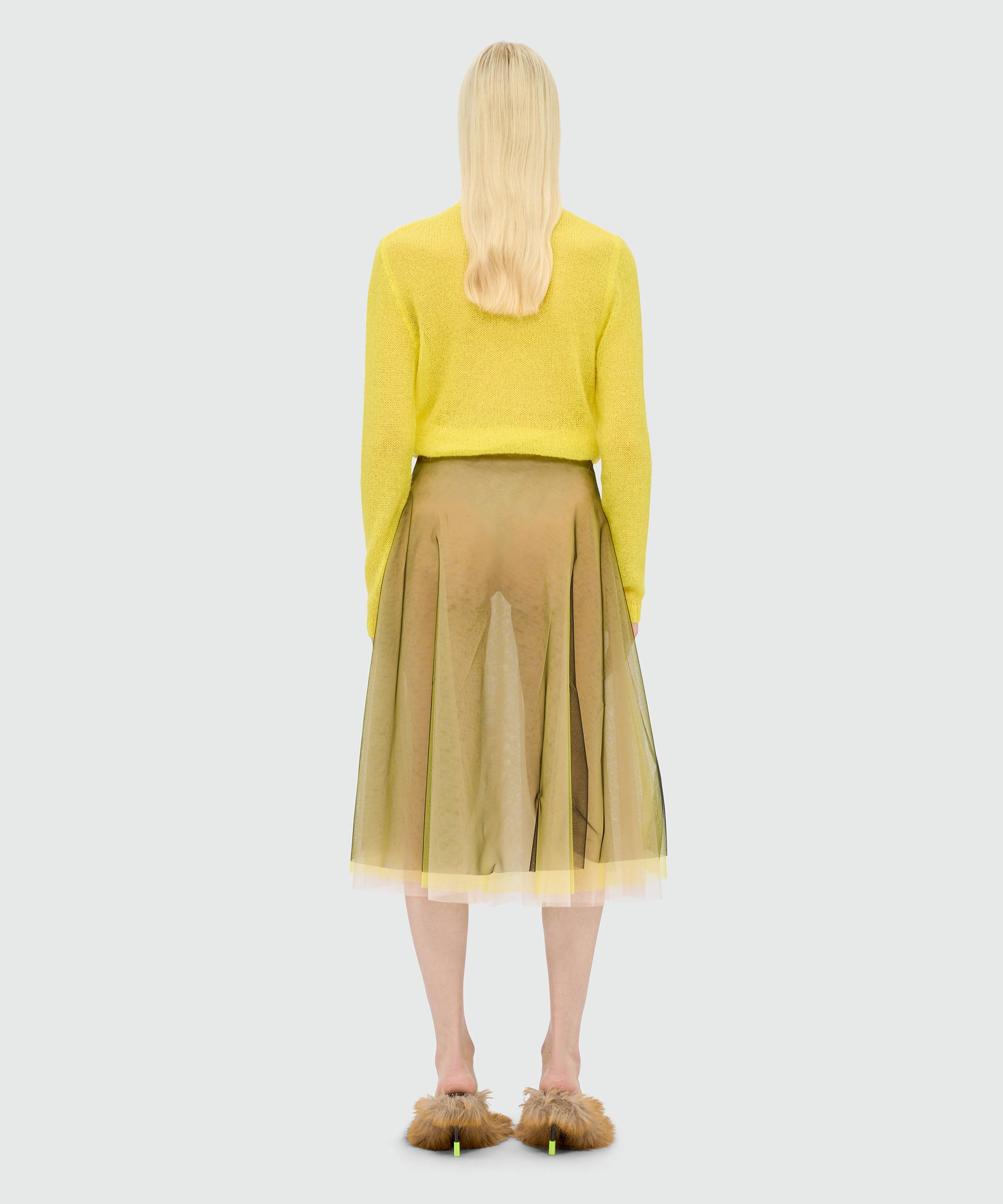 Black tulle midi skirt with chromatic layering - 3
