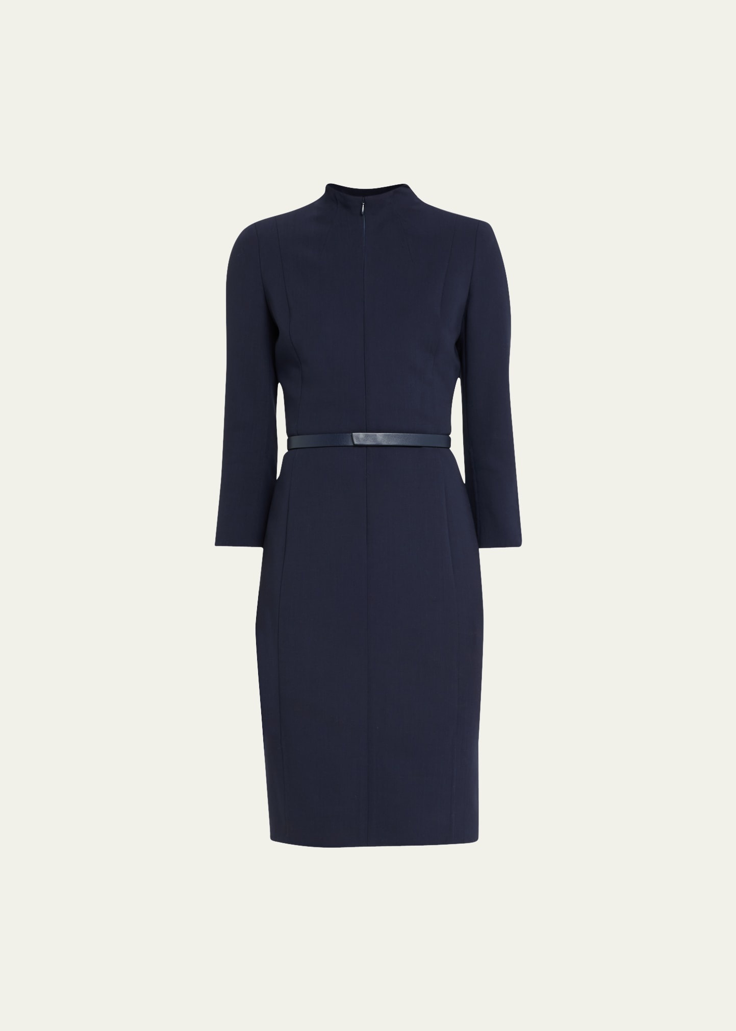 Split-Neck Double-Face Wool Sheath Dress - 1