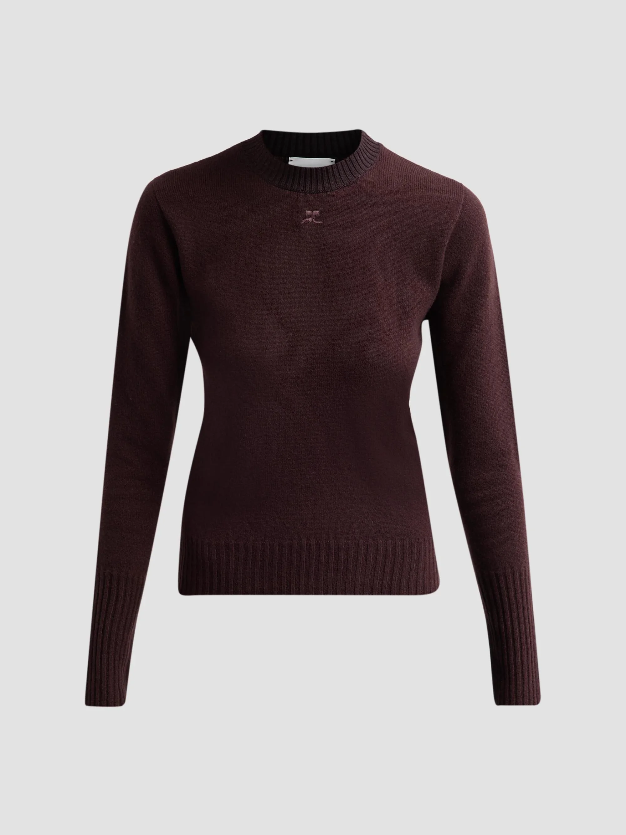Women's Fitted Wool Crewneck Sweater - Burnt Red - 1