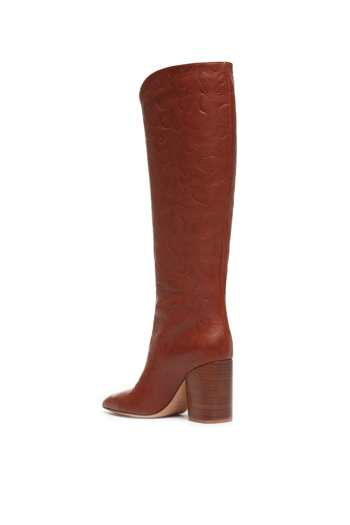 Debossed Knee-High Cora Boots in Cognac Leather - 3