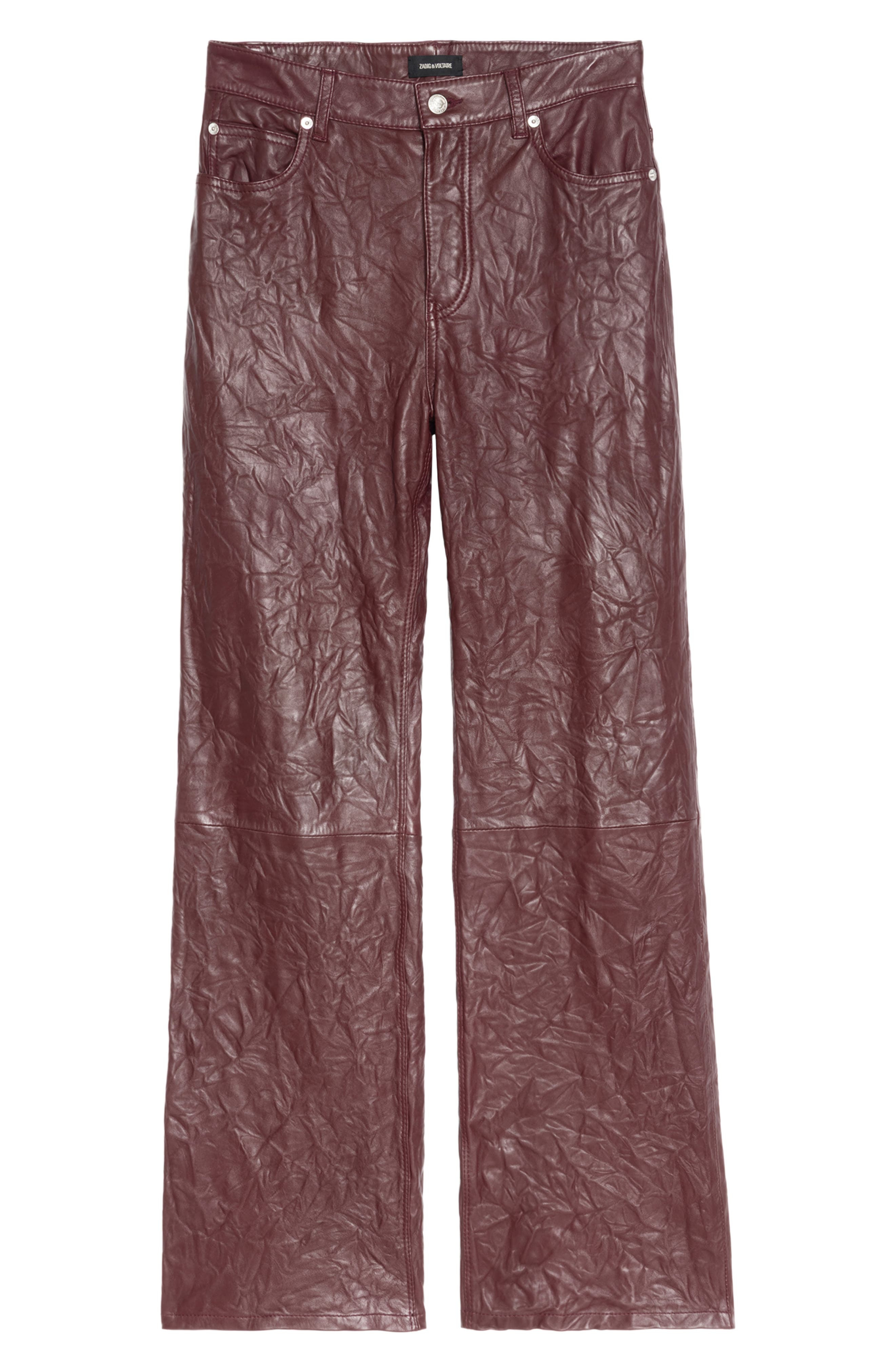 Zadig & Voltaire Evy Crushed Lambskin Leather Pants in Burgundy at Nordstrom - 5