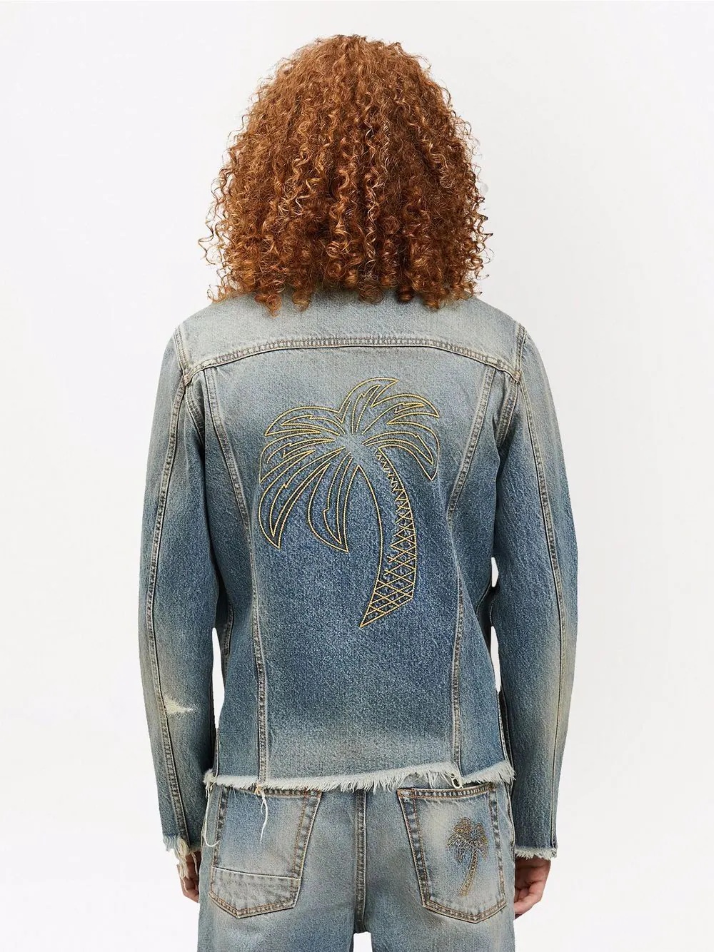 Palm Tree-embroidery denim jacket - 4