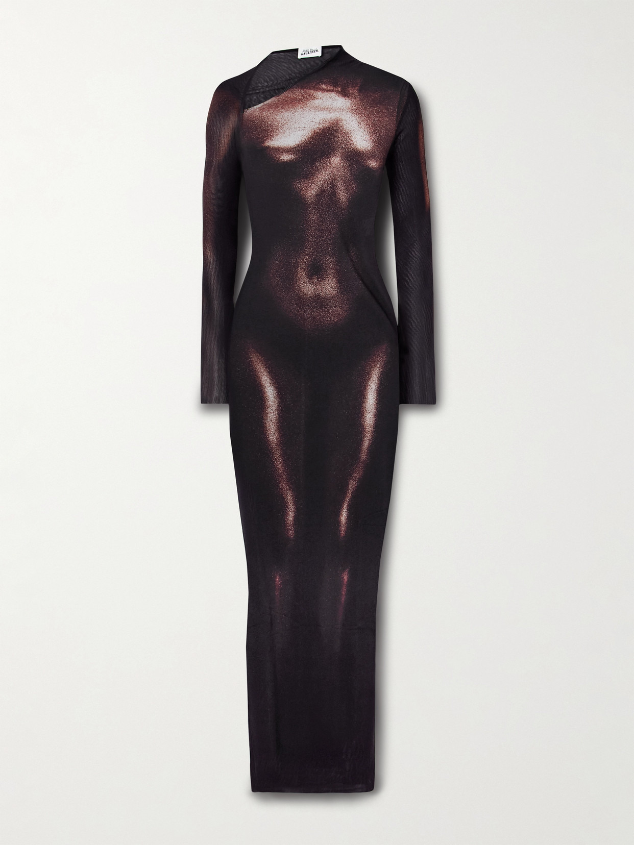 Body Dust Asymmetric Trompe L'oeil Printed Mesh Midi Dress - 1