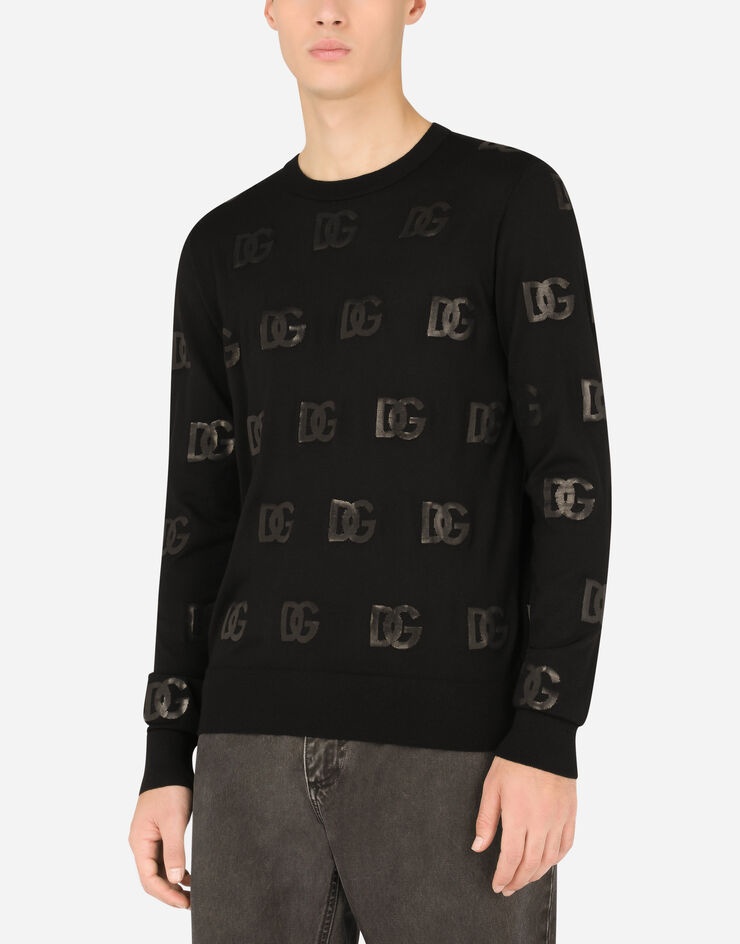 Round-neck wool jacquard sweater with DG detail - 4