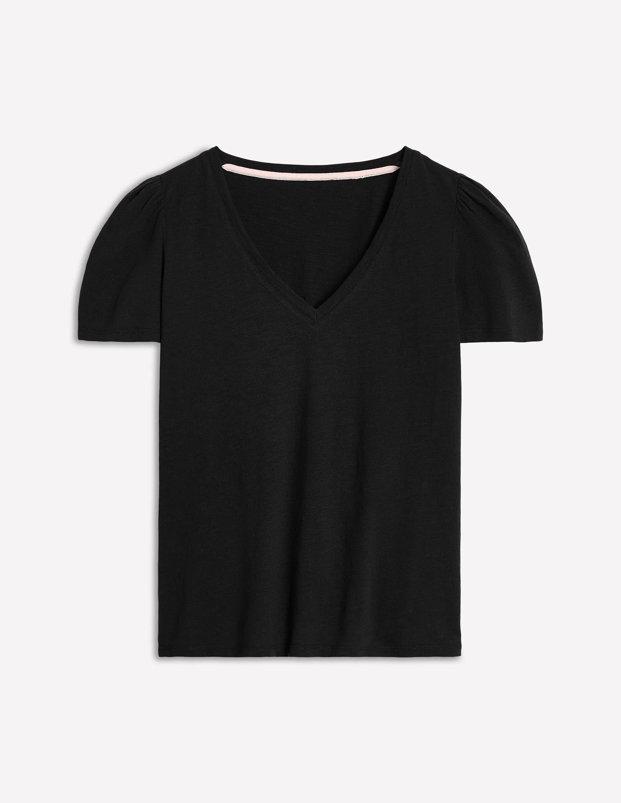 Sophie V-neck Slub T-shirt-Black - 1