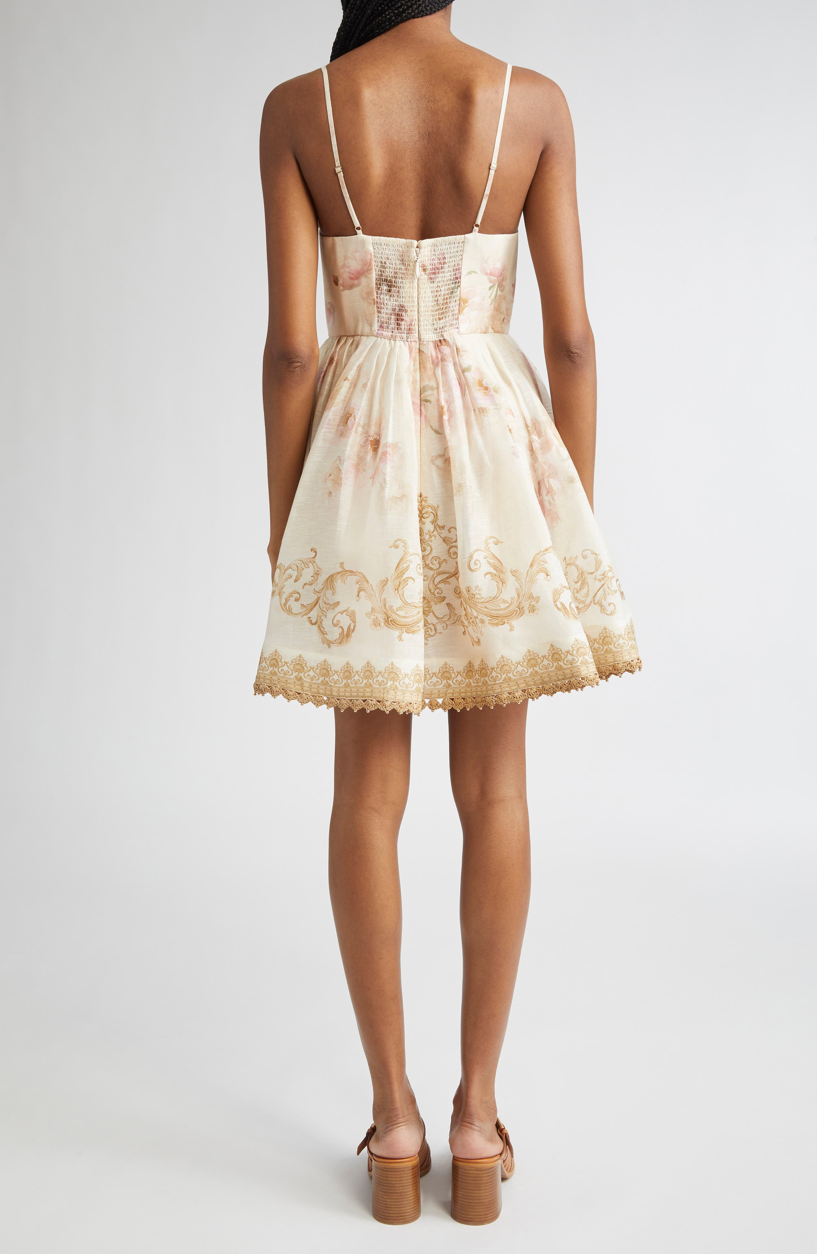 Zimmermann Hypnotic Plunge Neck Linen & Silk Minidress in Cream Peony at Nordstrom - 2