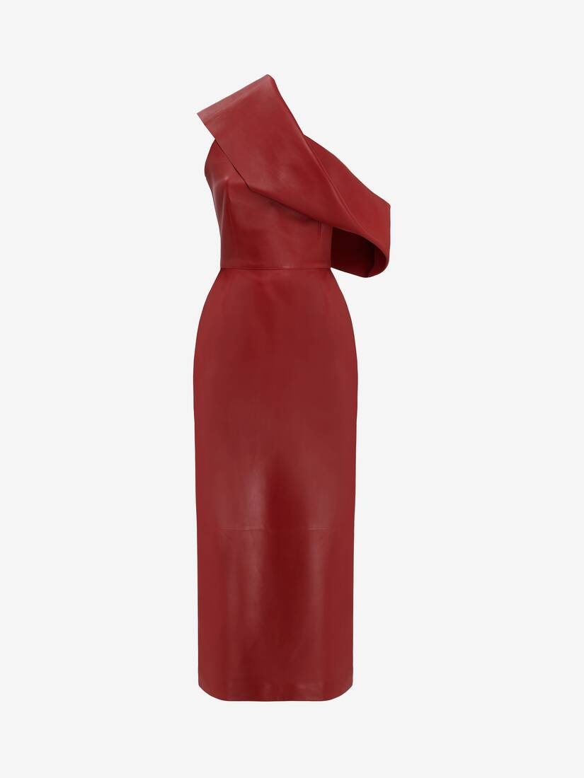Women's Drape Leather Dress in Blood Red - 1