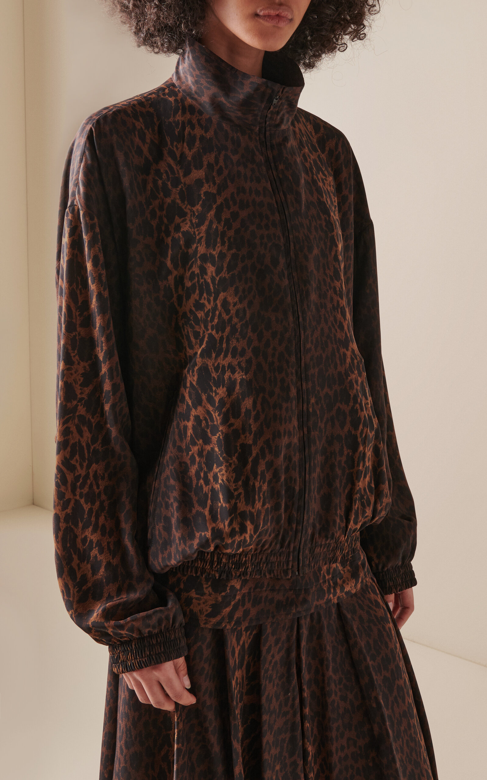 Tracksuit-Style Silk-Crepe Blouse brown - 2