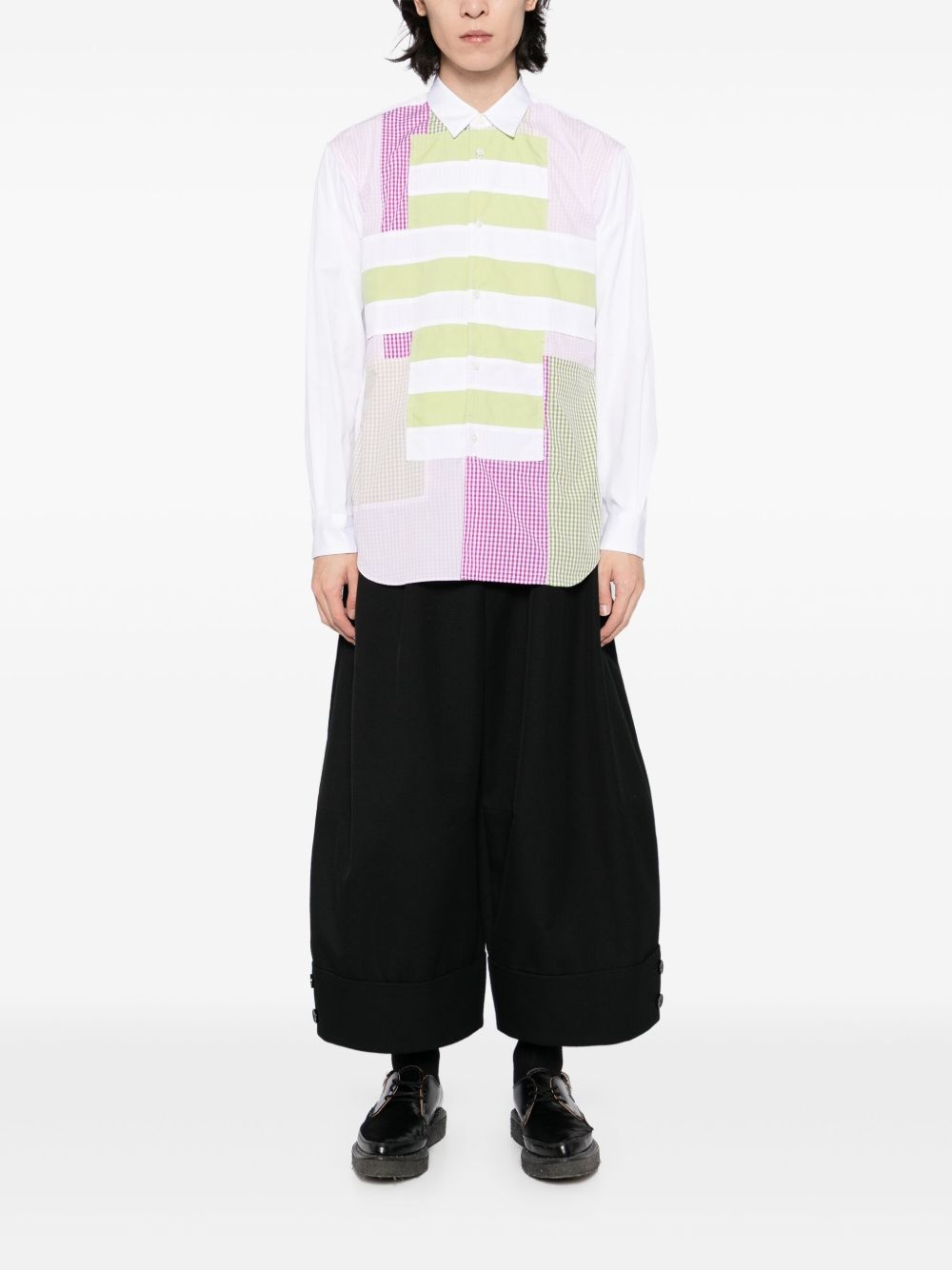 striped and gingham patchwork shirt - 2