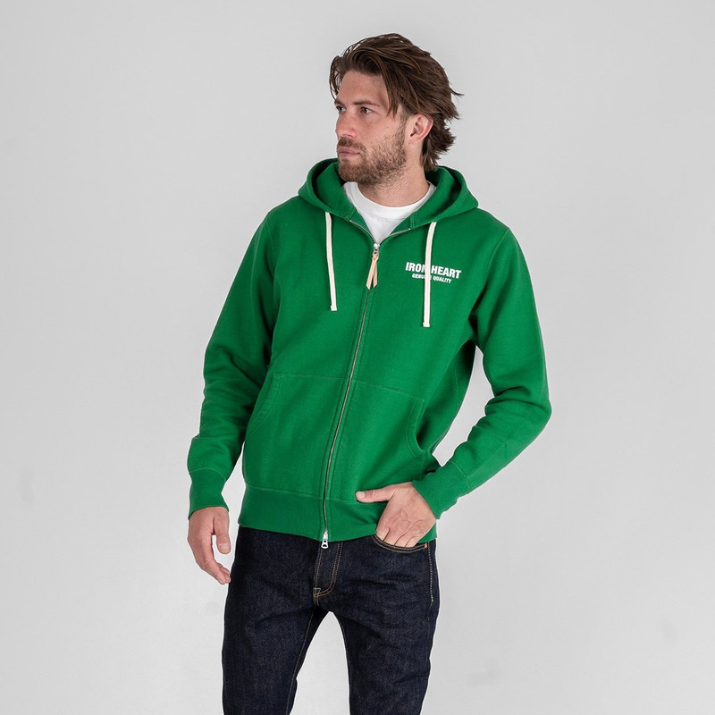 Iron Heart IHSW-76L-GRN Printed 14oz Ultra Heavyweight Loopwheel Cotton Zippered Hoodie - Green outlook