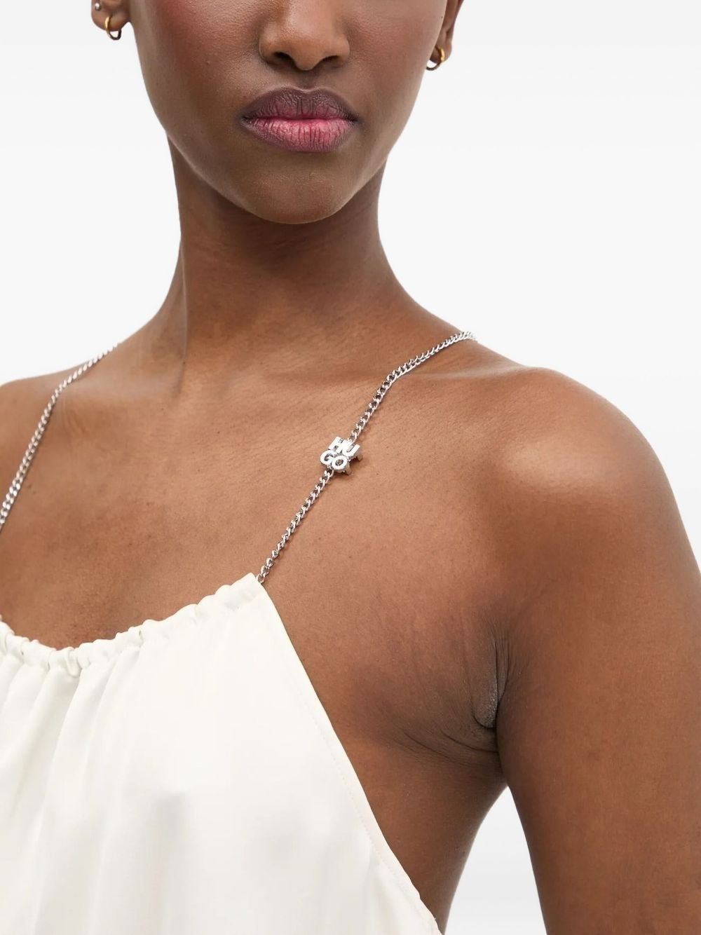 chain-embellished satin slip top - 3