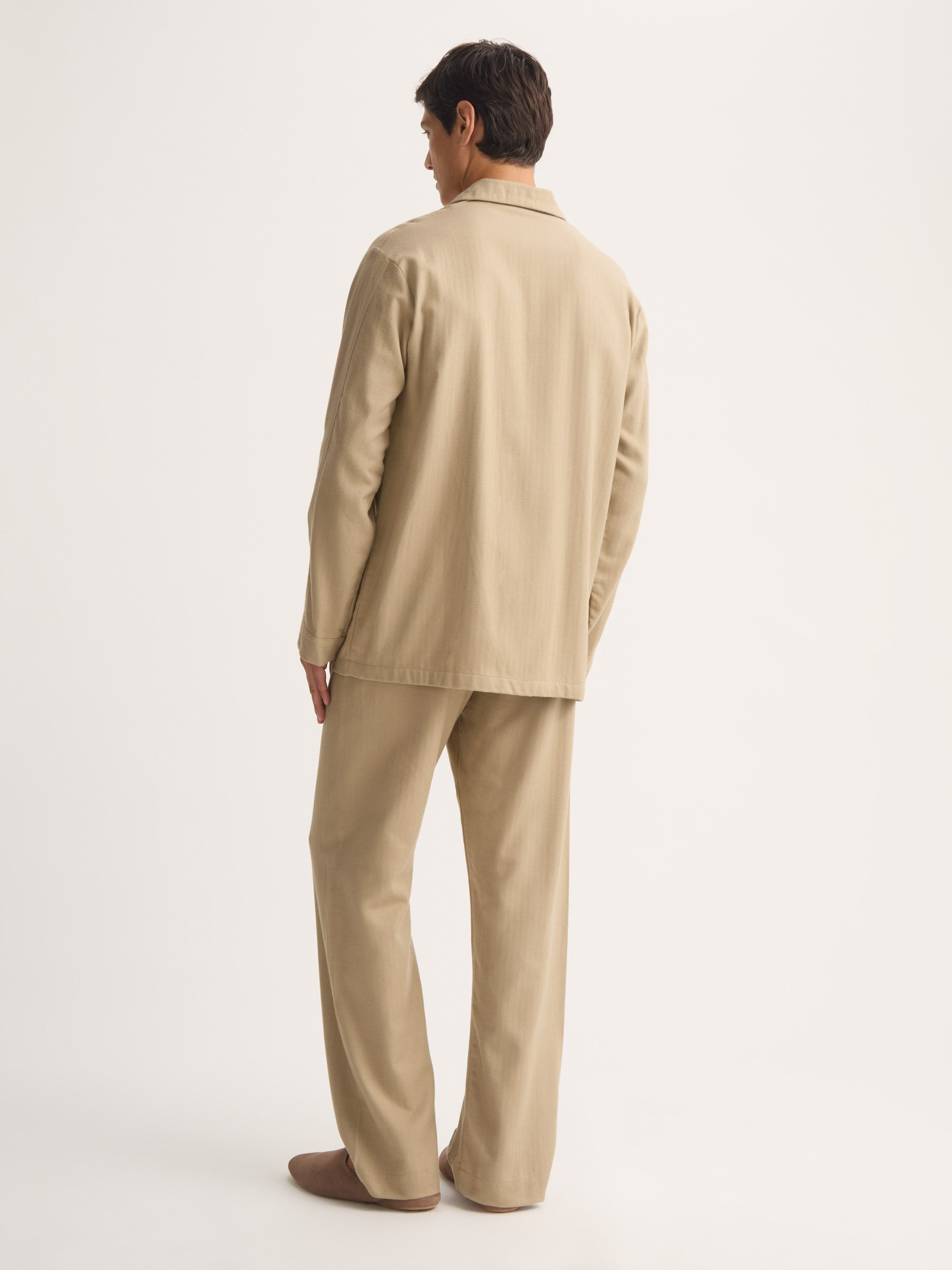 Men's Classic Fit Pajamas Kelburn Brushed Cotton Light Stone Herringbone - 3