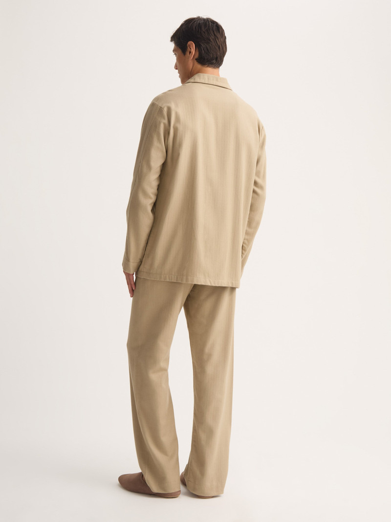 Men's Classic Fit Pajamas Kelburn Brushed Cotton Light Stone Herringbone 3