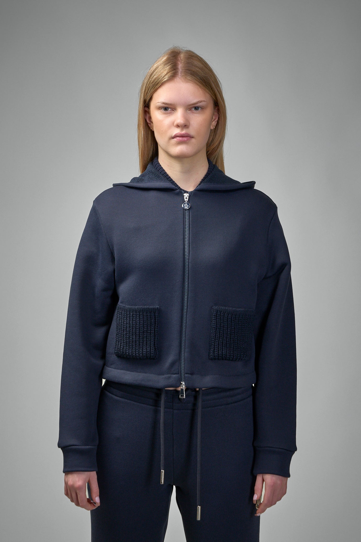 Knit Accent Cotton Zip-Up Hoodie - 1
