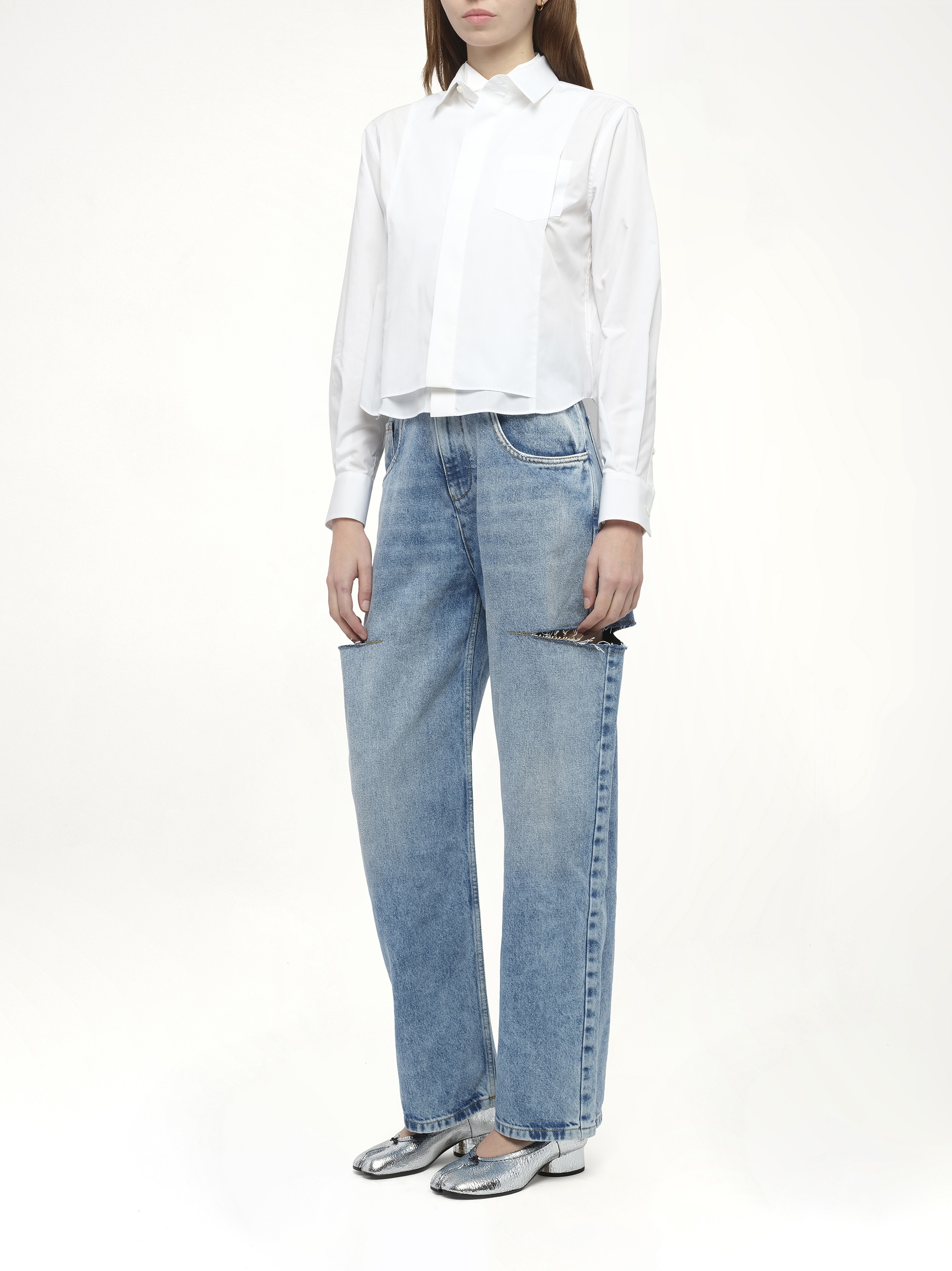 Layered Poplin Shirt in Off White - 4