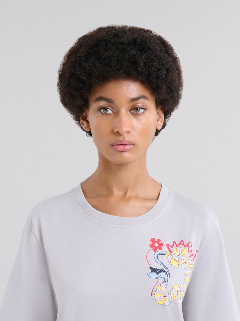 GREY COTTON T-SHIRT WITH SNAKE PRINT - 4