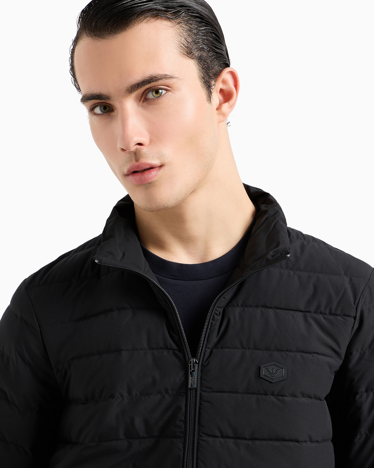 Quilted nylon full-zip down jacket with eagle logo patch - 5