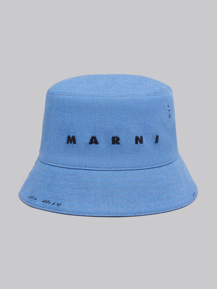 BLUE DENIM BUCKET HAT WITH MARNI MENDING - 4