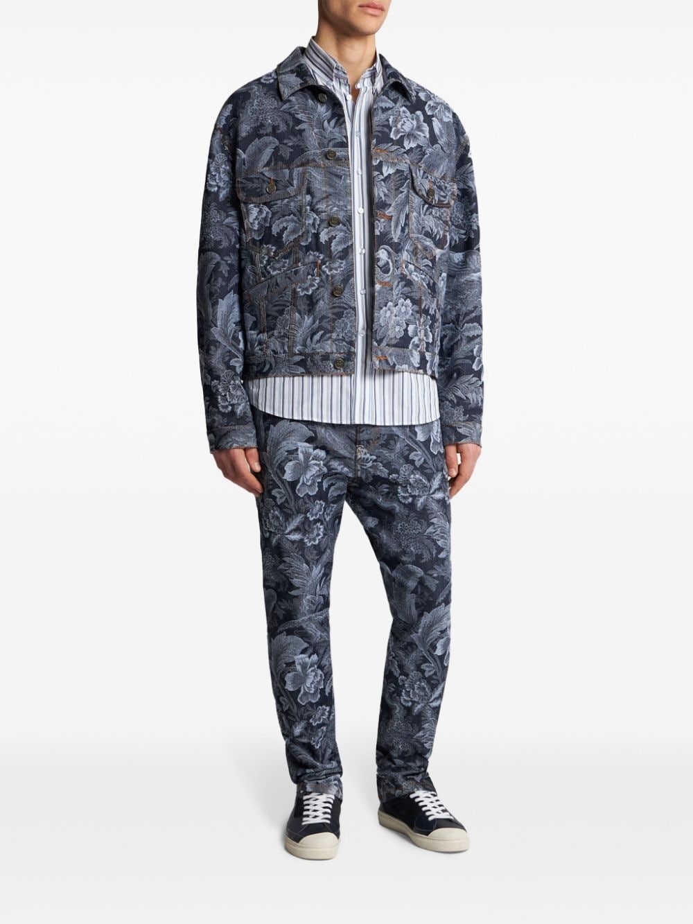 floral-jacquard denim jacket - 2