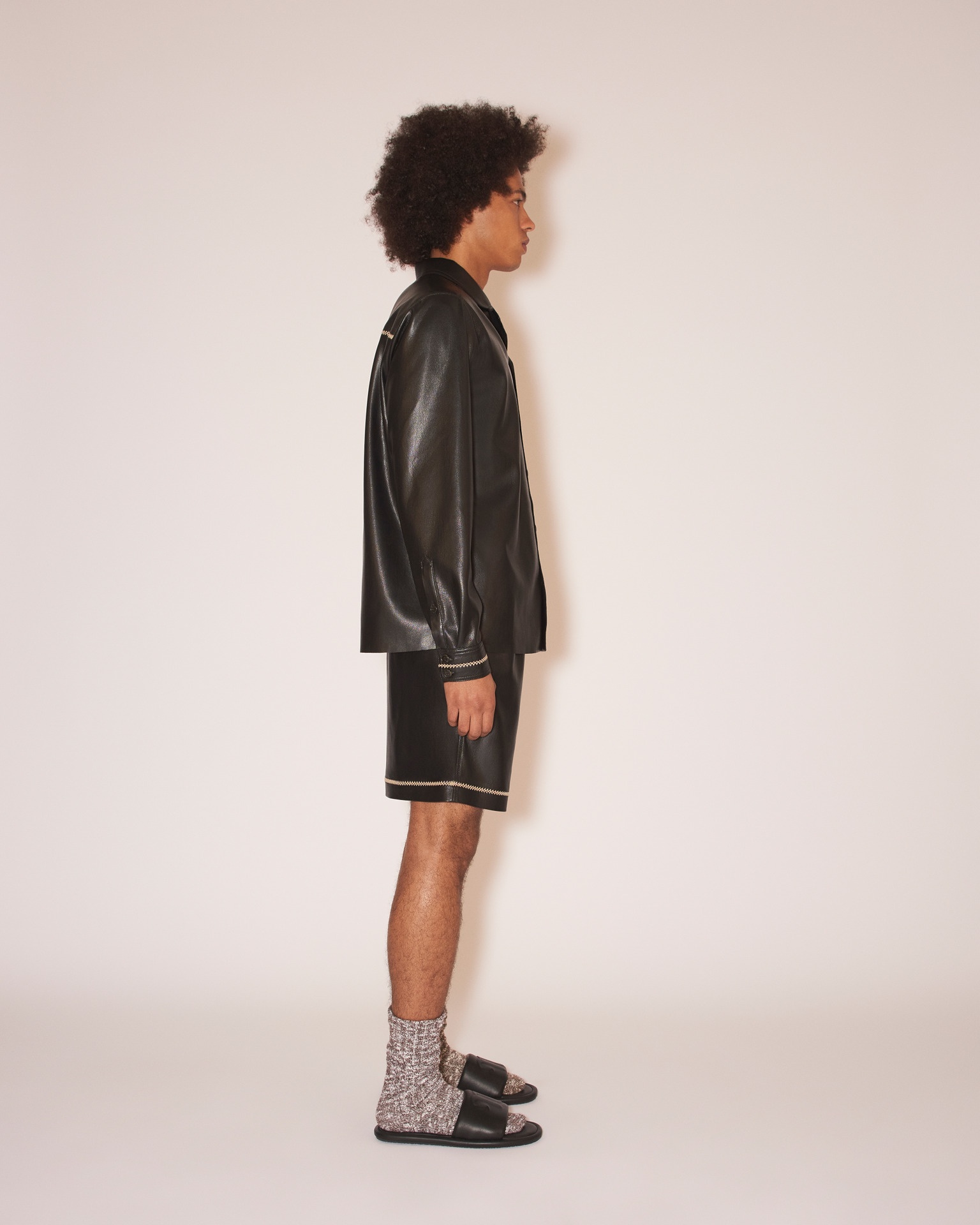 MENO - Vegan leather merrow-stitch shirt - Black - 4