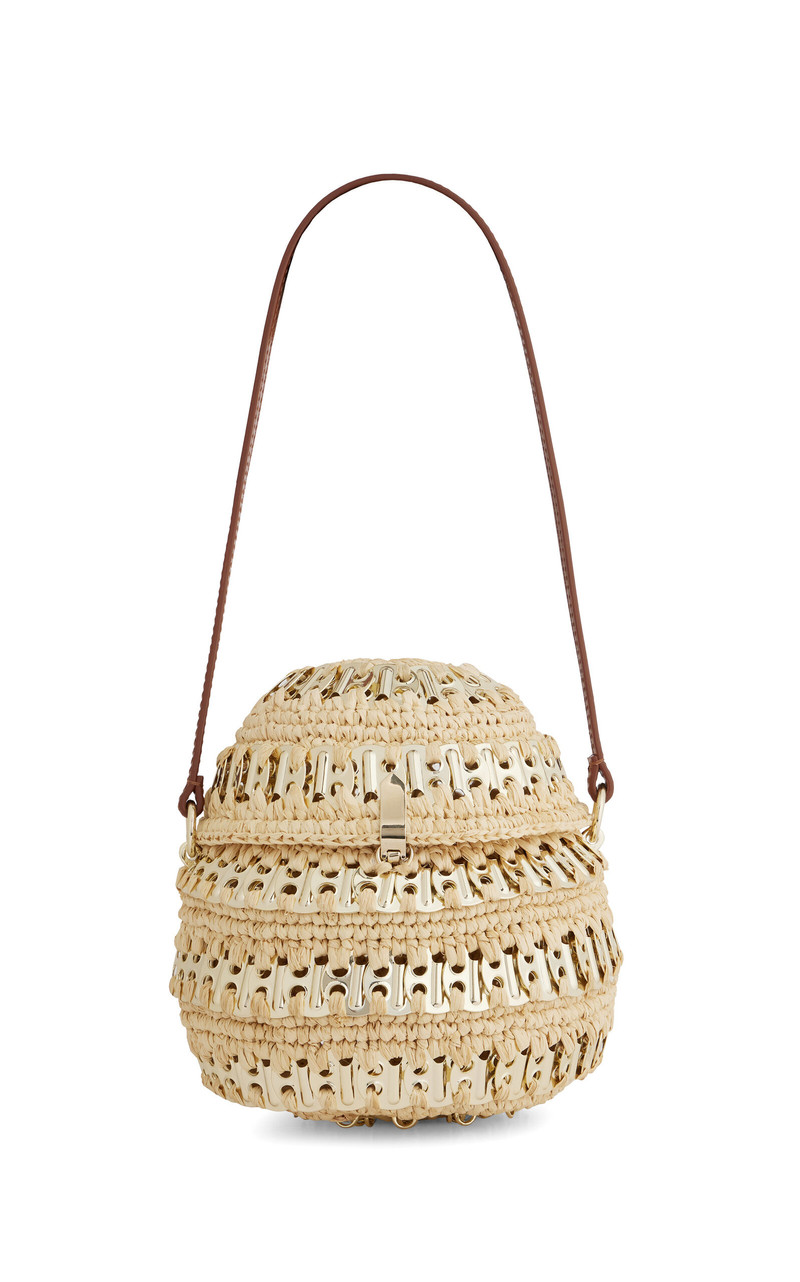 Hardware-Detailed Raffia Shoulder Bag neutral 1