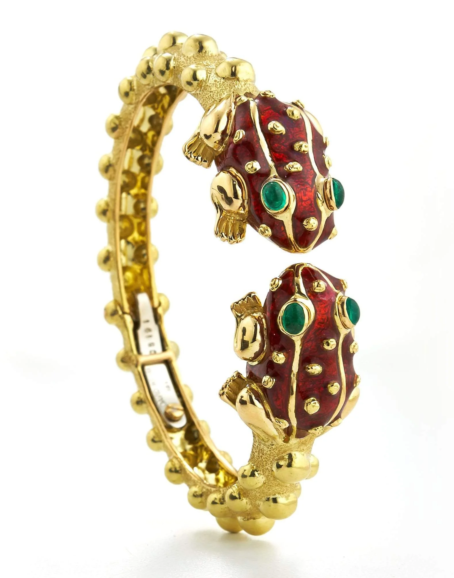 Red Enamel and Emerald Baby Frog Bangle - 1