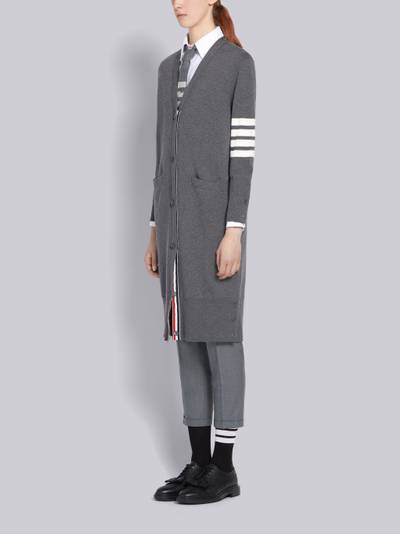 Thom Browne Medium Grey Cotton Crepe Long V-Neck 4-Bar Cardigan outlook