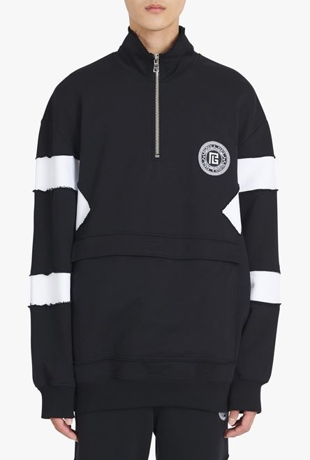 Black and white eco-designed cotton sweatshirt with Balmain logo badge - 5