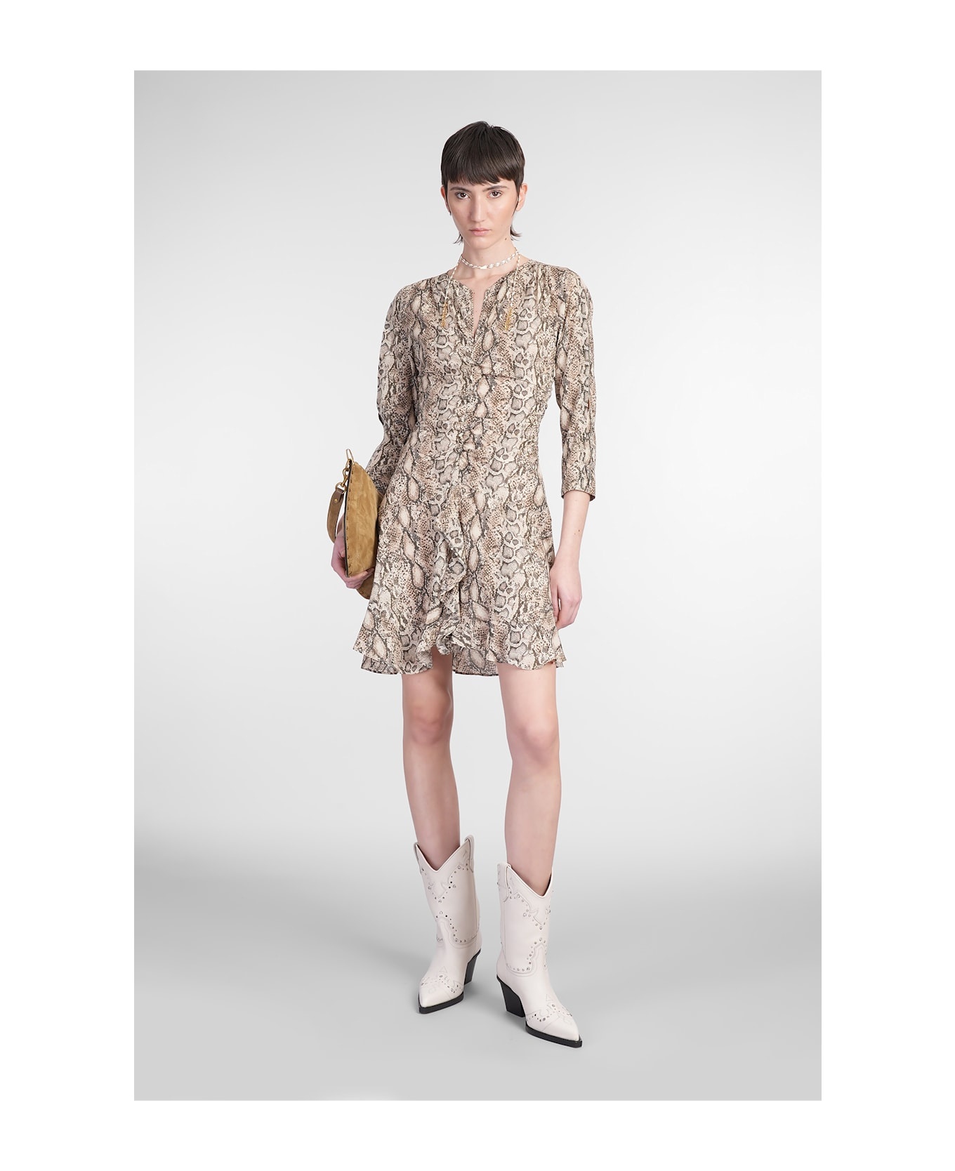 Octavia Dress In Beige Silk - 2