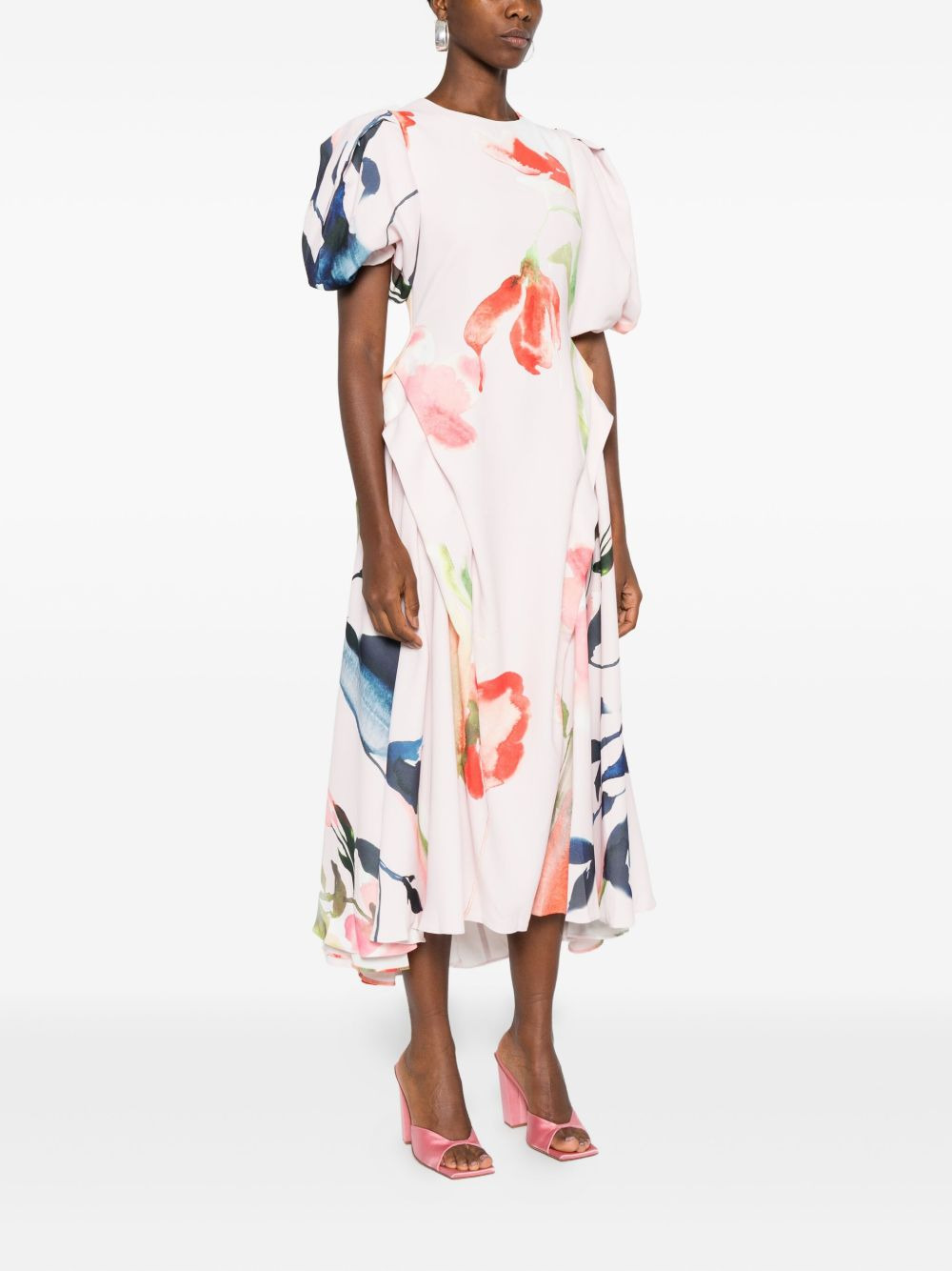 puff-sleeve floral-print midi dress - 3