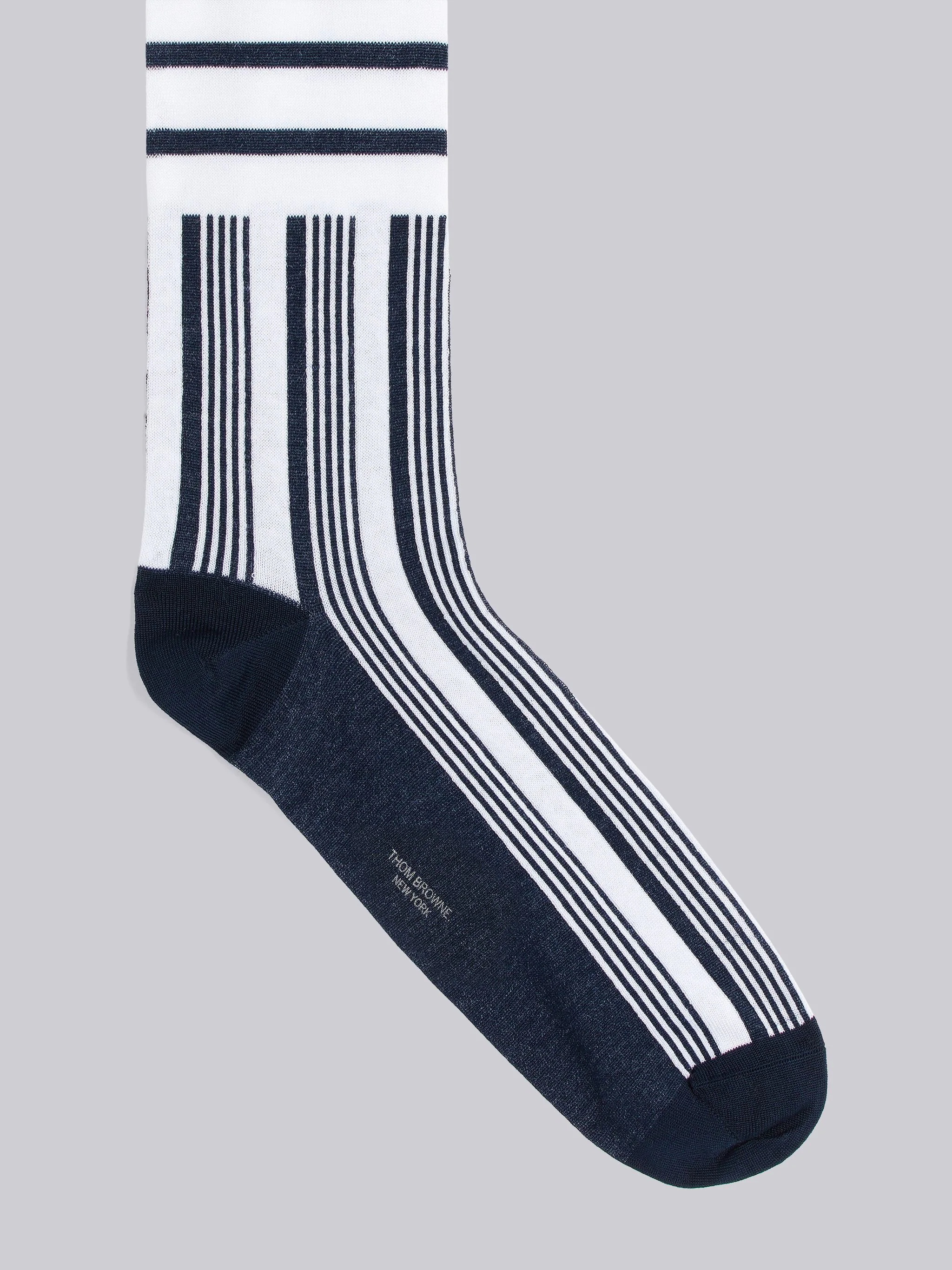 Navy Mercerized Cotton 4-Bar Striped Mid Calf Socks - 2