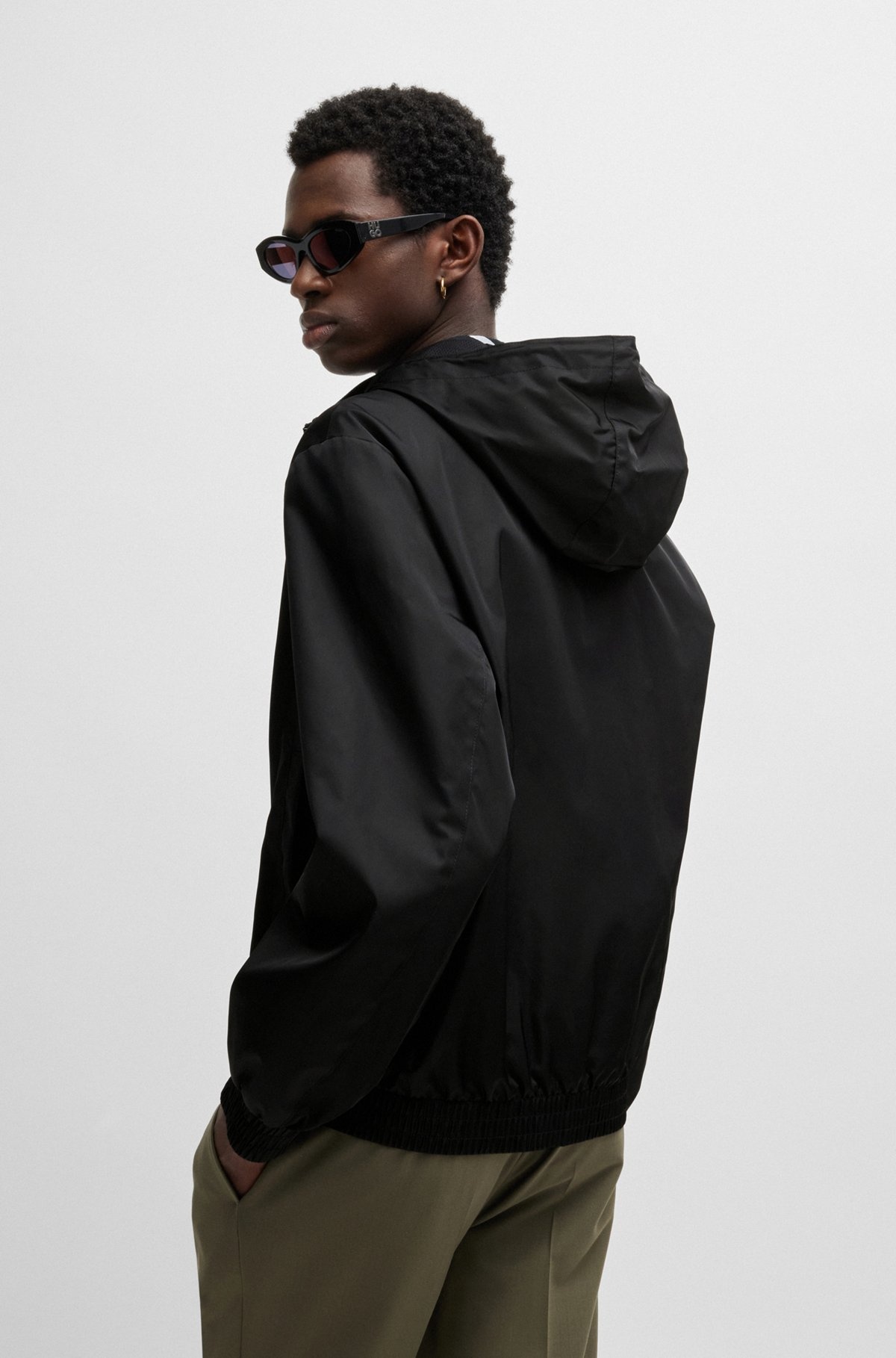 WATER-REPELLENT HOODED JACKET WITH STACKED-LOGO TRIM - 4