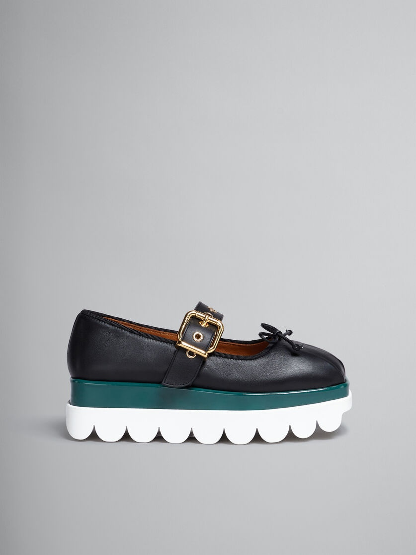 BLACK LEATHER MARY JANE SHOE WITH SCALLOPED SOLE - 1