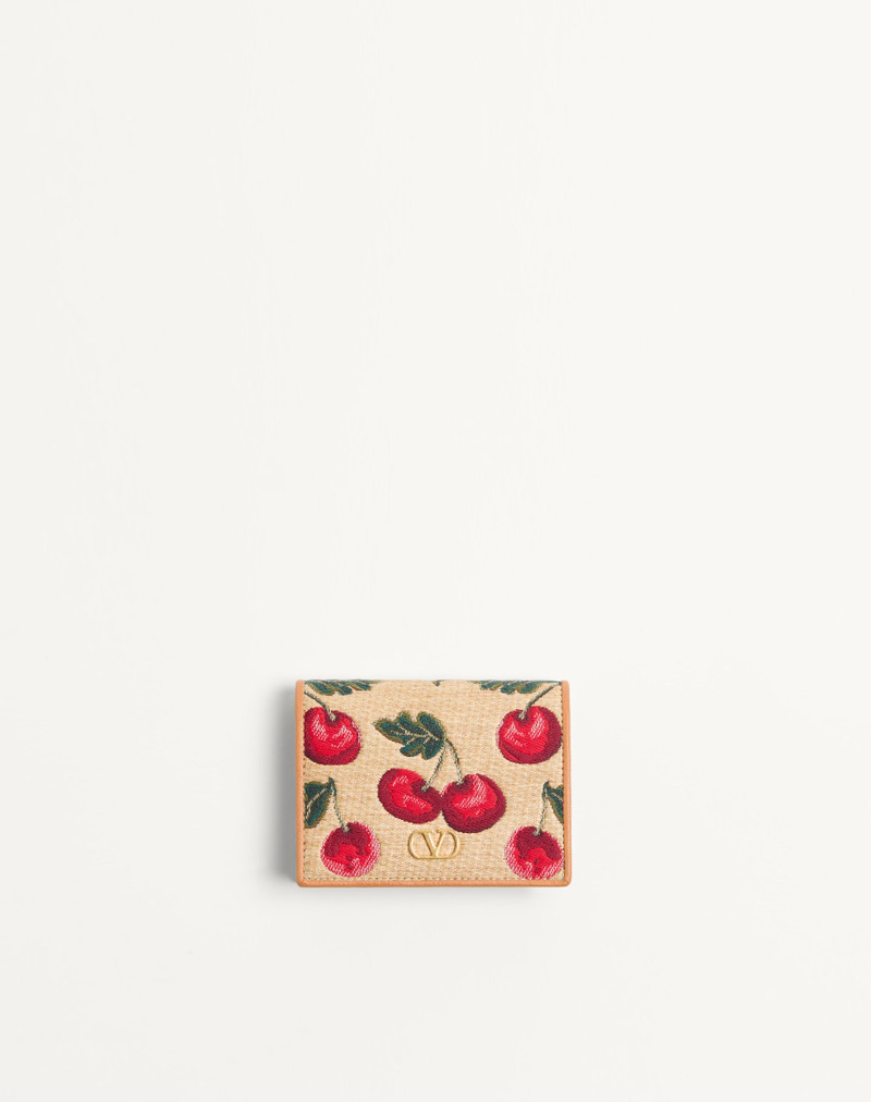 VLOGO SIGNATURE CHERRY JACQUARD RAFFIA WALLET 1