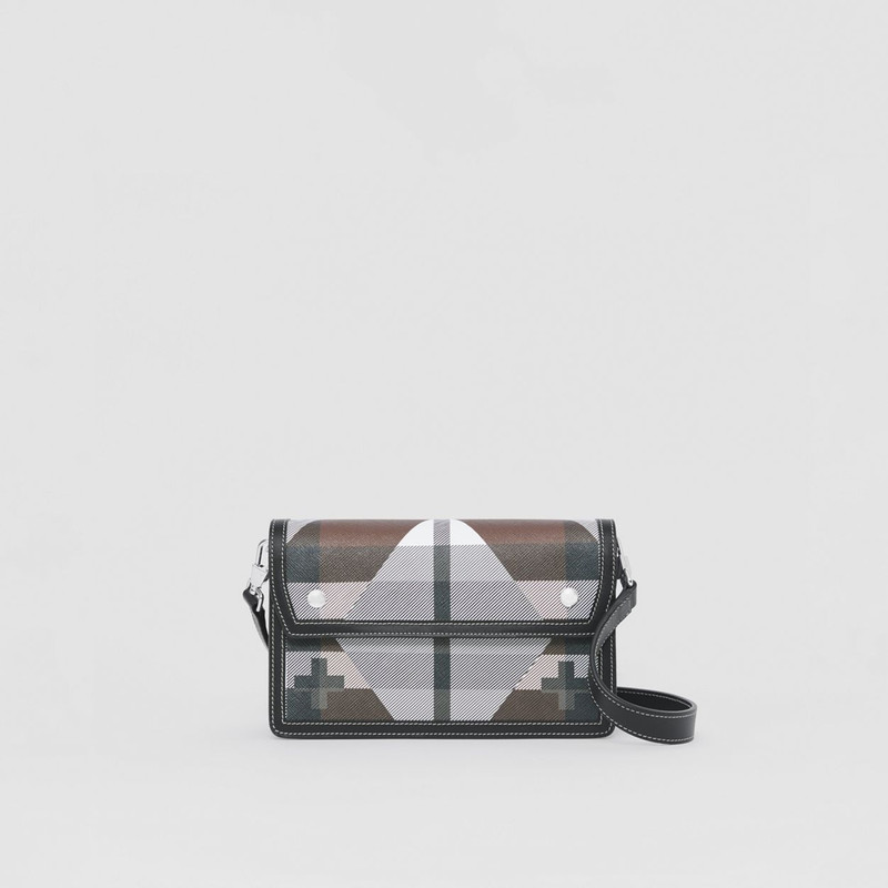 Geometric Check and Leather Crossbody Bag 1