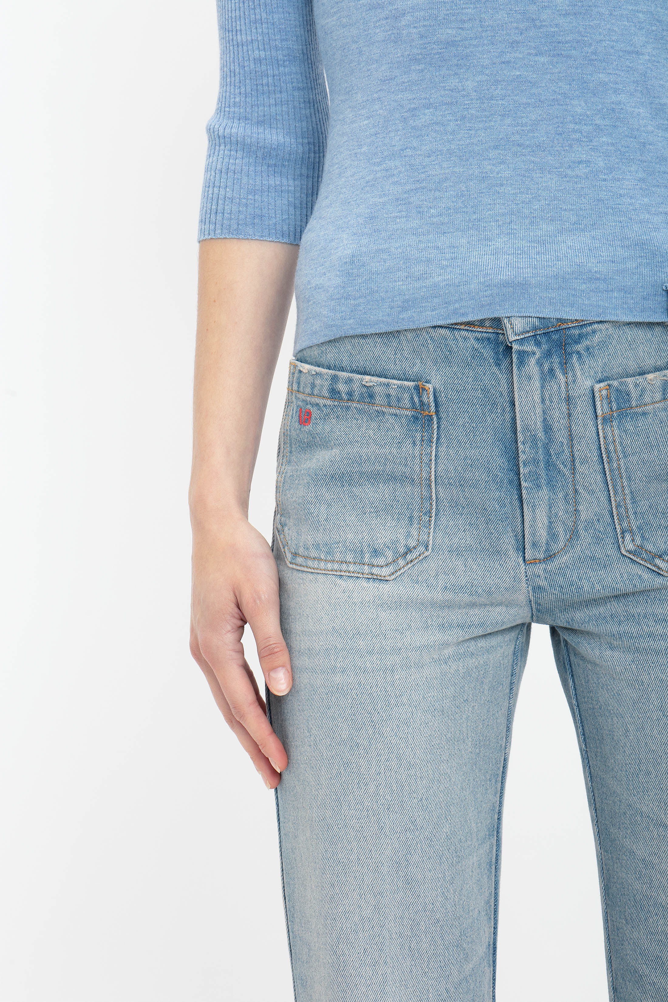 Half Zip Short Sleeve Knitted Top In Bluebell - 5