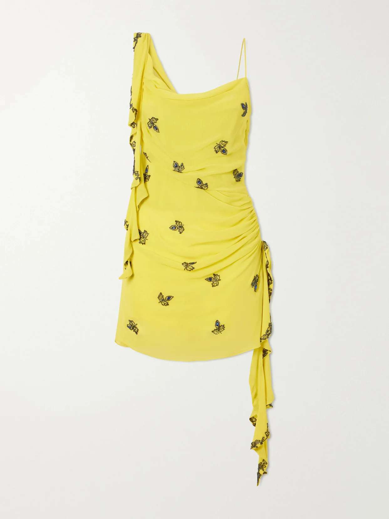 Isola Asymmetric Gathered Embellished Chiffon Mini Dress - 1