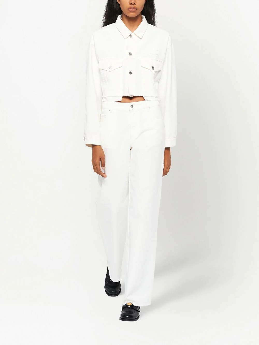 embroidered-logo cropped denim jacket - 2