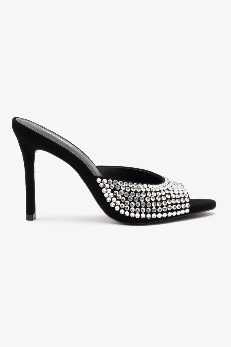 Jasmine Hi Mule In Black Suede and Crystals 1