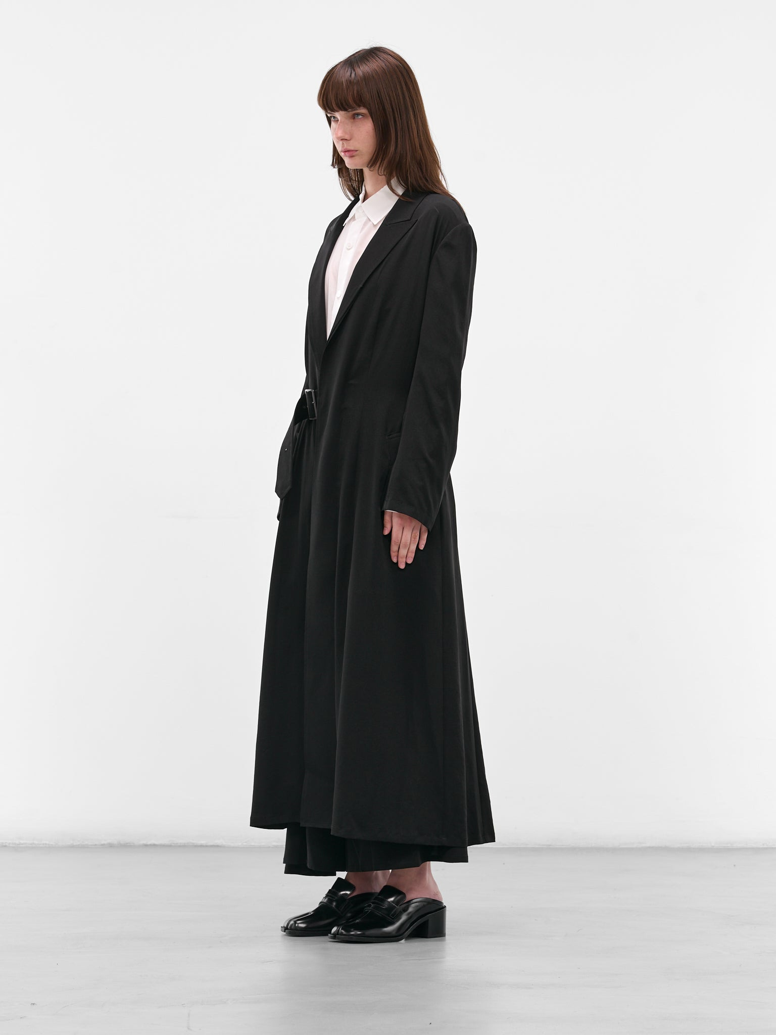Black Crepe Belted Coat - 2