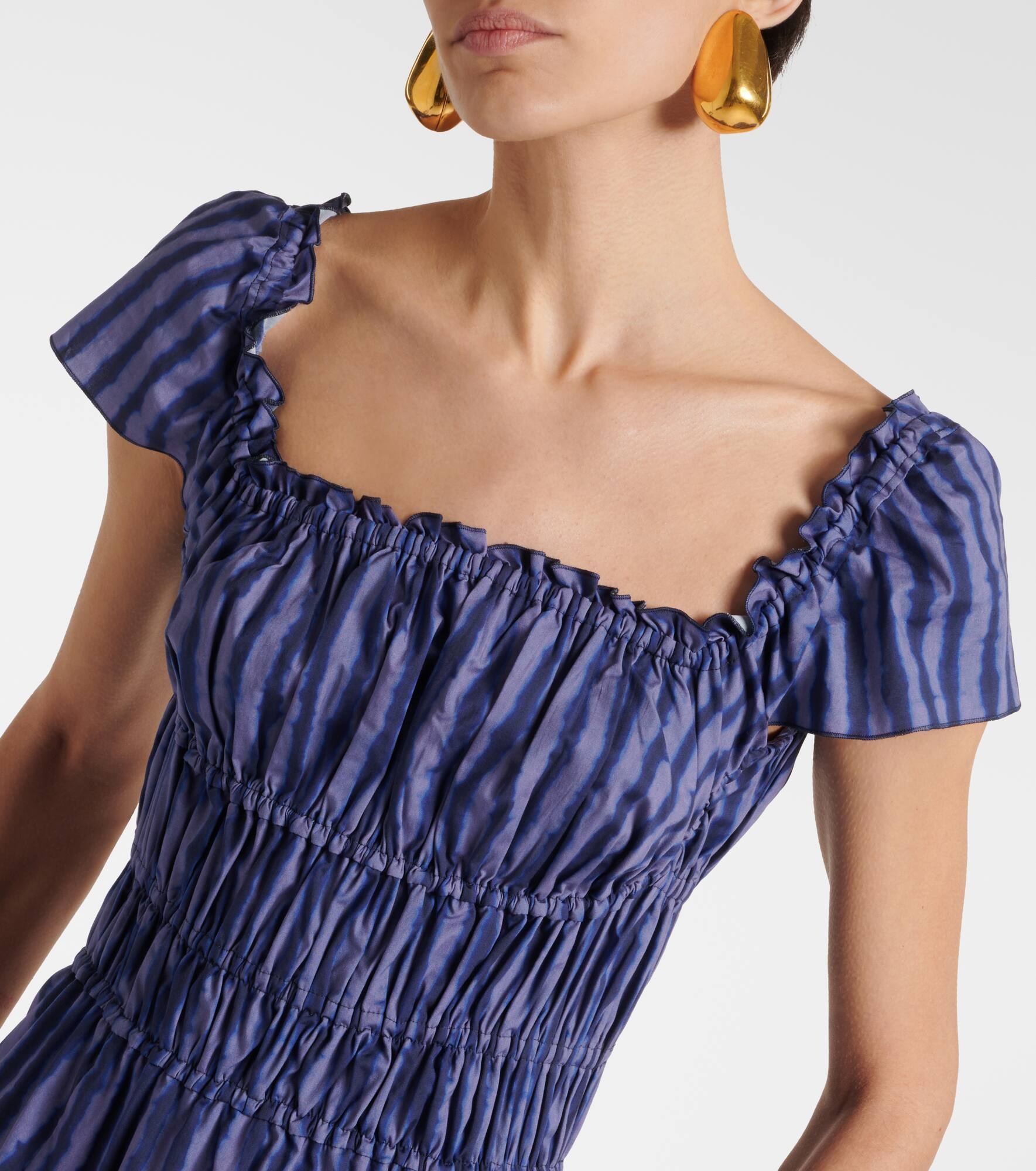 Ruched cotton-blend midi dress - 4