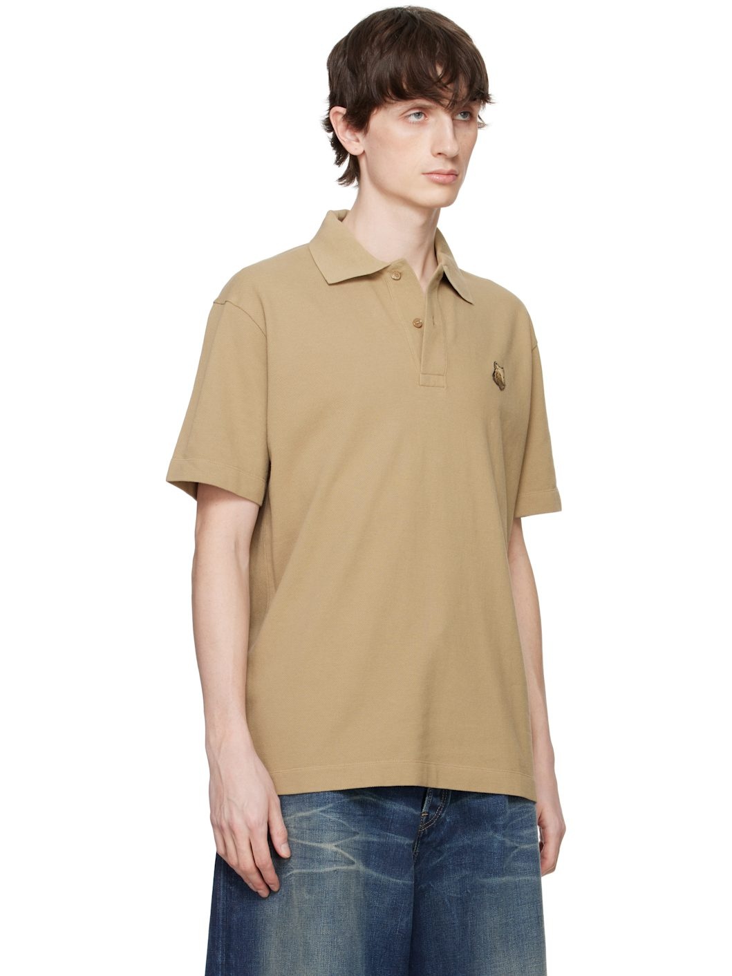 Khaki Bold Fox Head Patch Comfort Polo - 2
