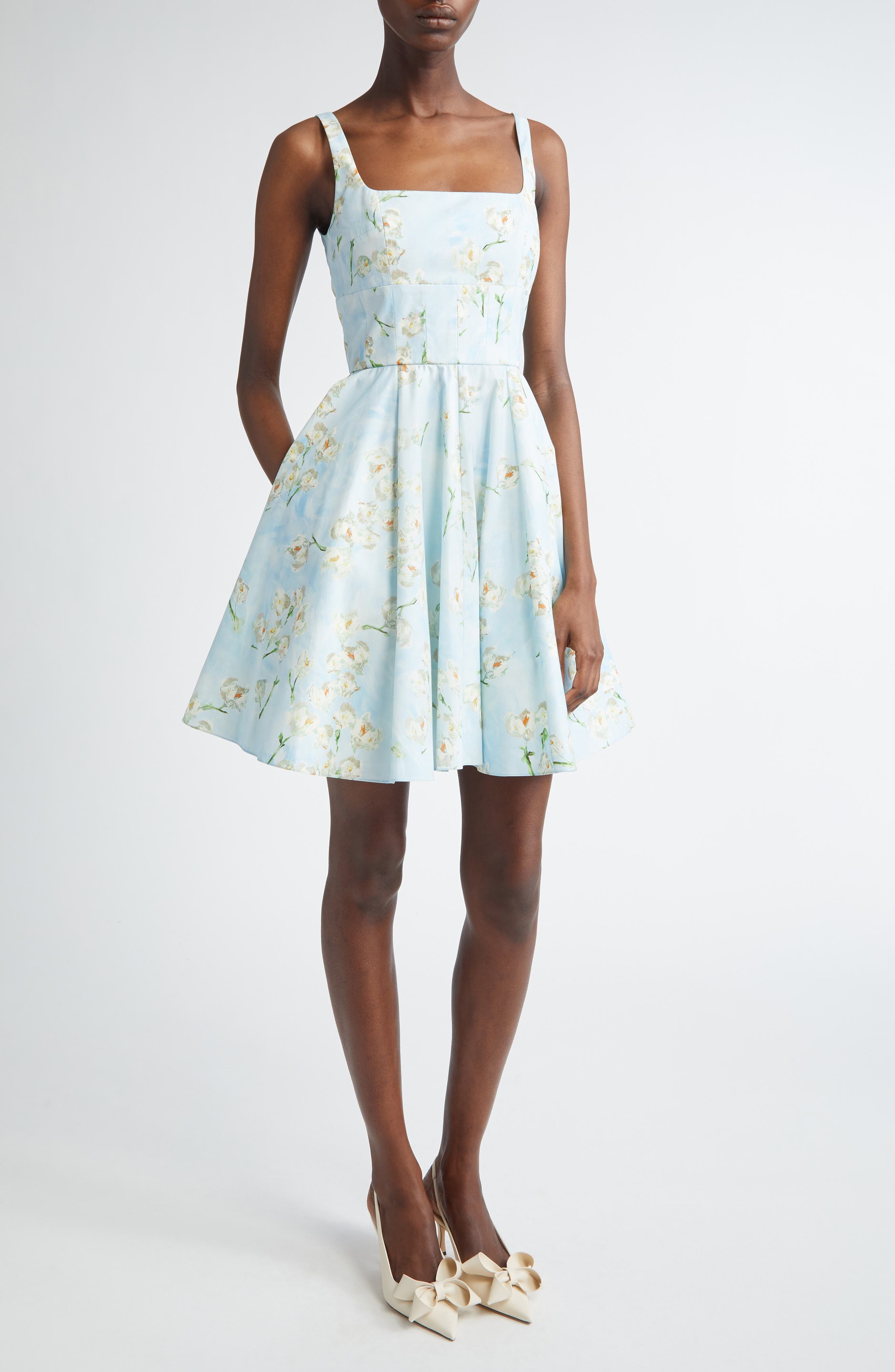 Emilia Wickstead Mona Floral Cotton Sundress in Little Lillies On Blue at Nordstrom - 5