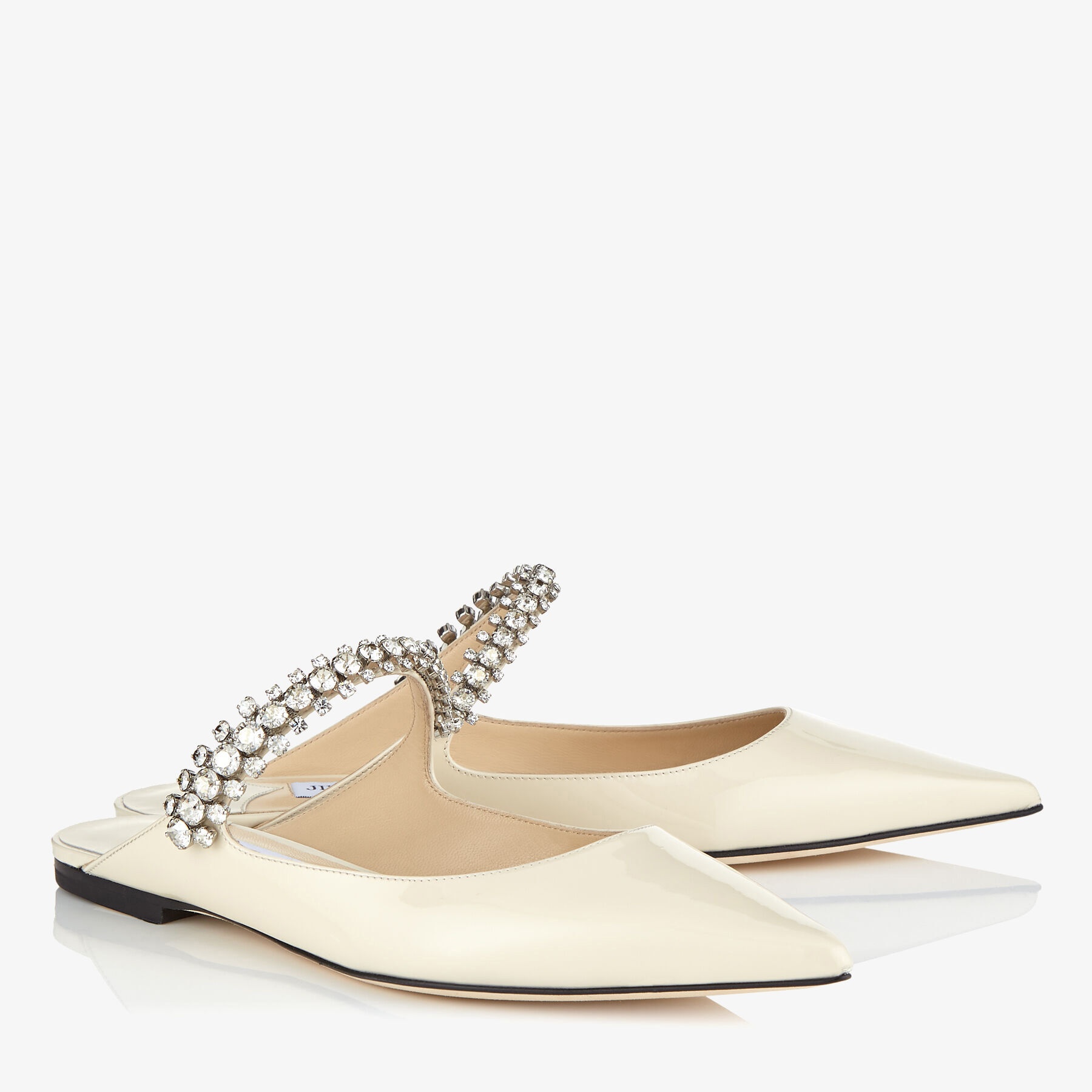 Bing Flat
Linen Patent Leather Mules with Crystal Strap - 3