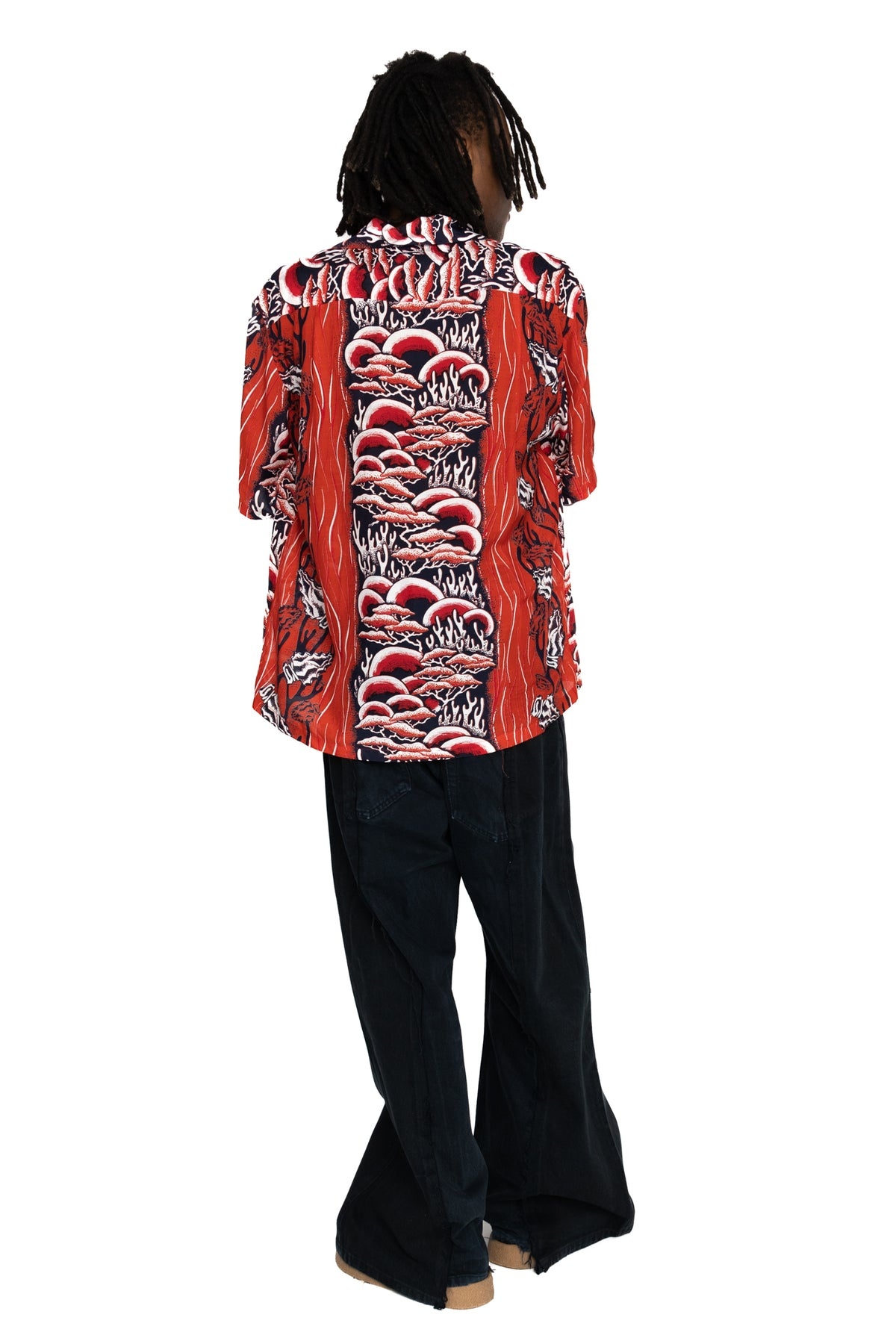 Silk Rayon SOUFFLE & ARROWHEAD WRANGLE Collar Aloha Shirt - Red - 5
