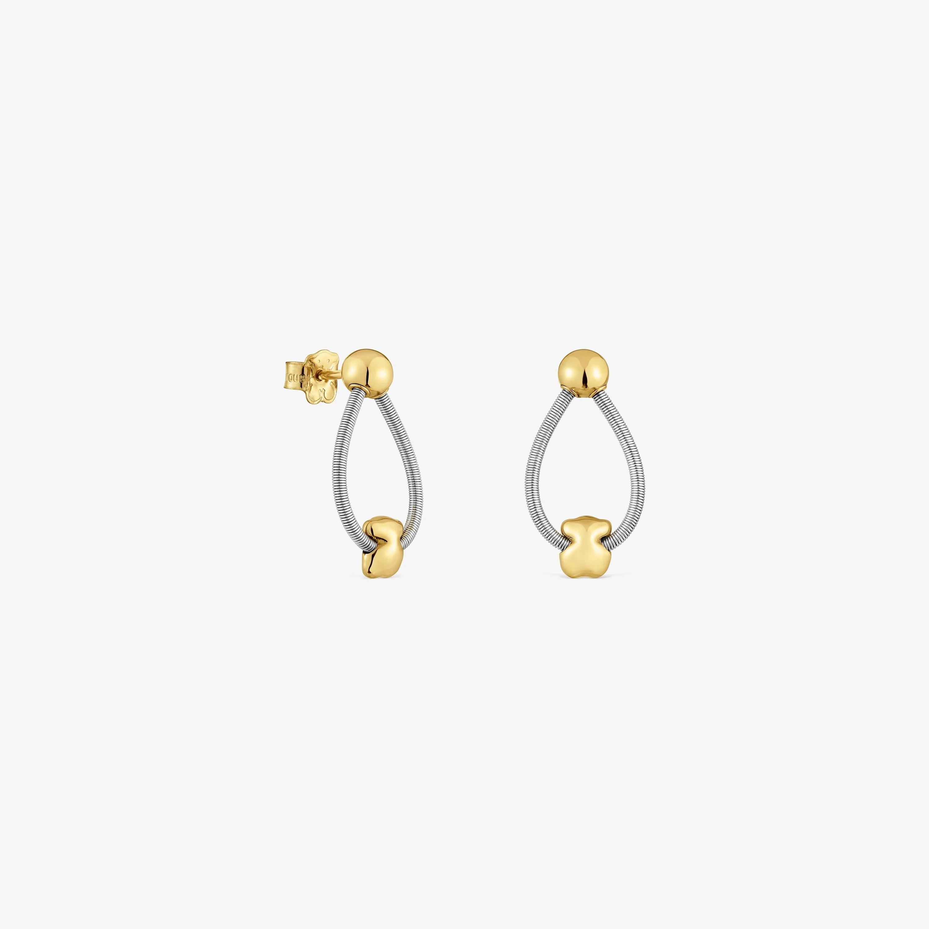 Short 18K solid gold and steel Earrings Mesh Tube - 1