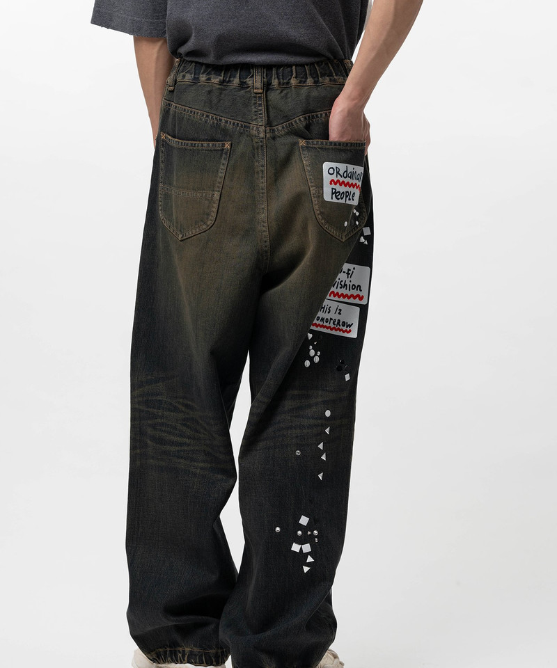 Embellished Sticker Denim Pants 13