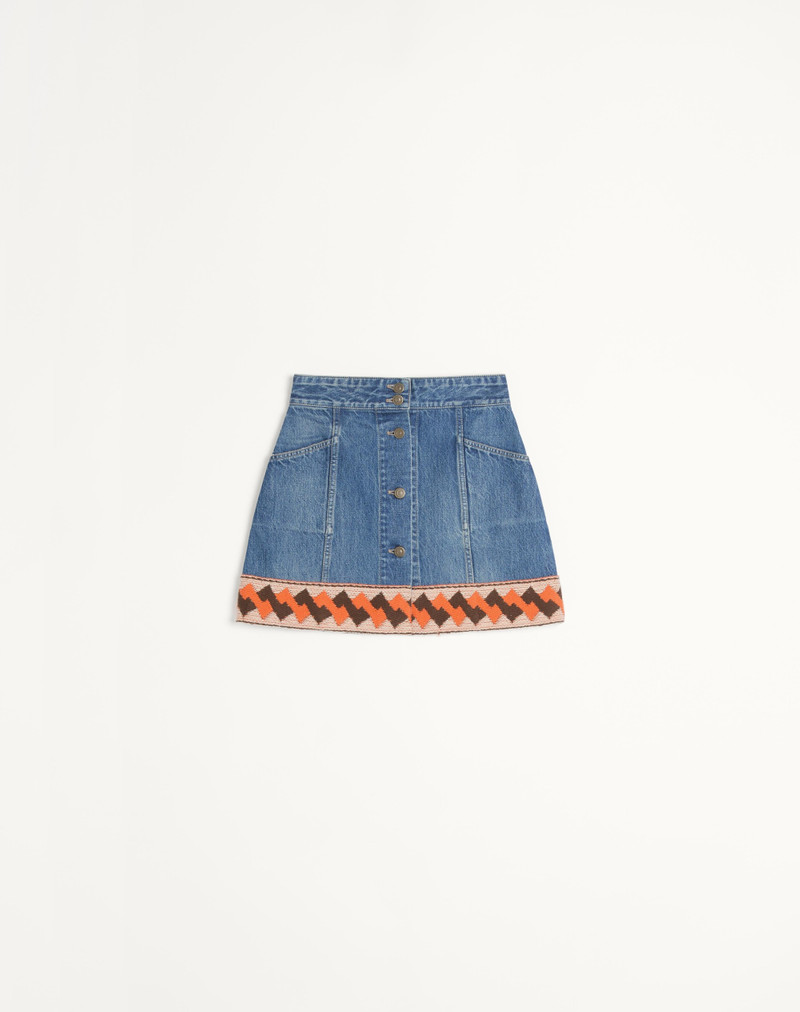 DENIM SKIRT WITH JACQUARD TRIMS 1